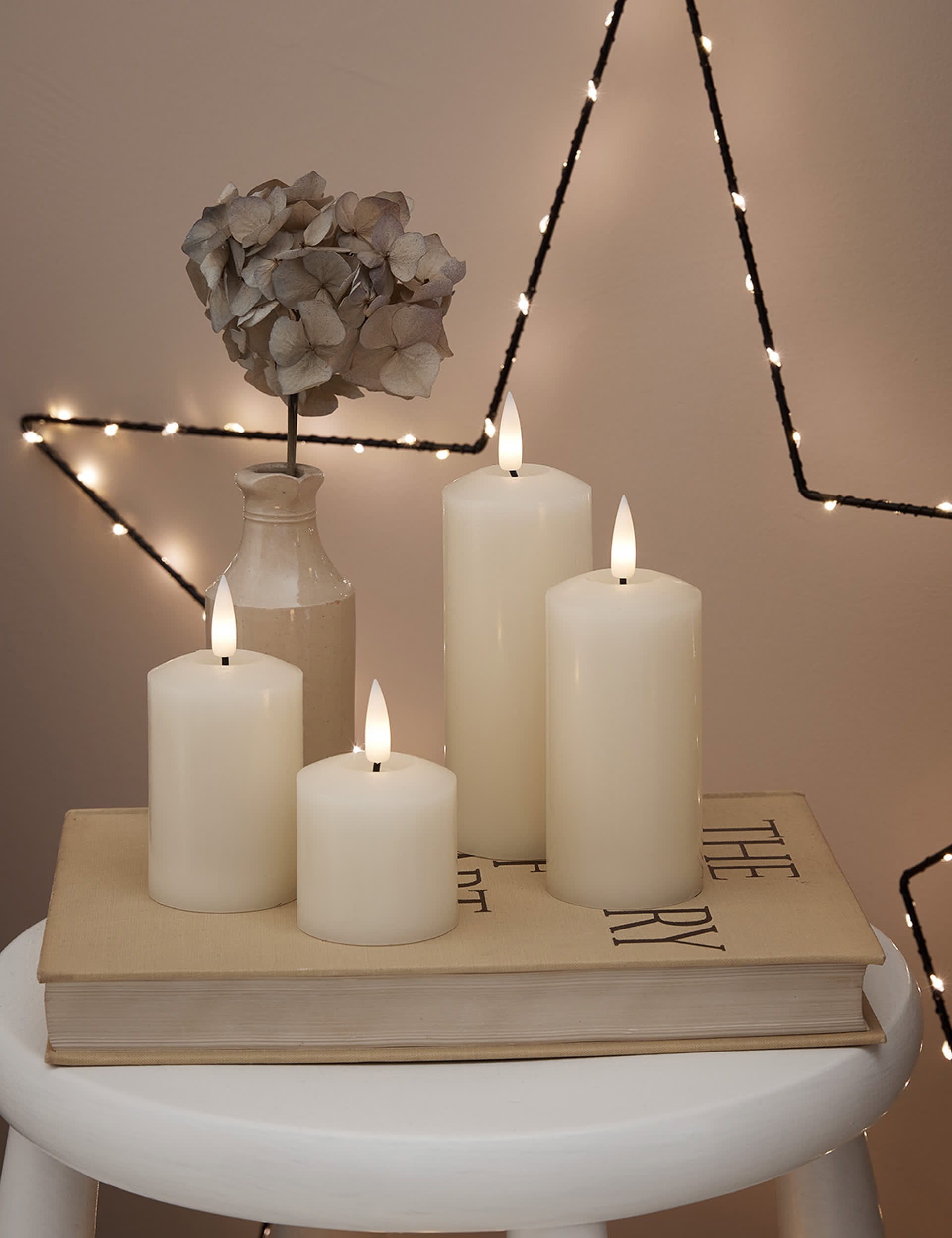 Lights4Fun Set of 4 TruGlow Pillar LED Candles - Ivory, Ivory