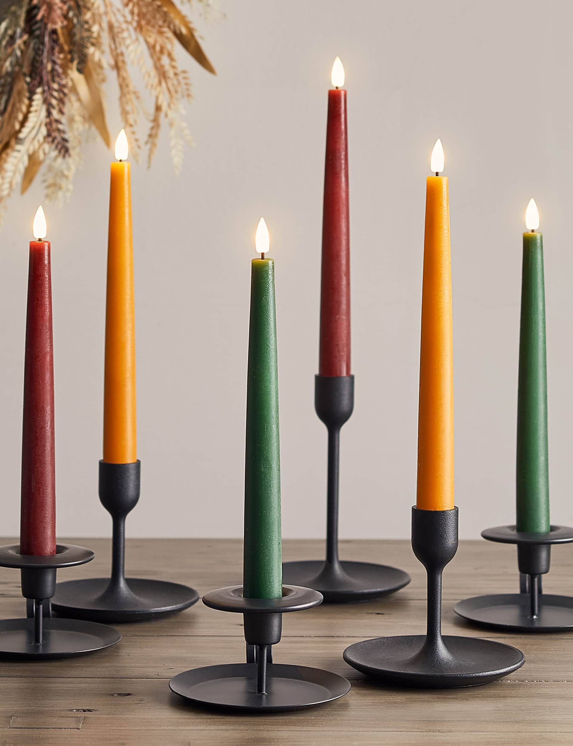 Lights4Fun Set of 6 Autumnal TruGlow Taper LED Candles - Multi, Multi