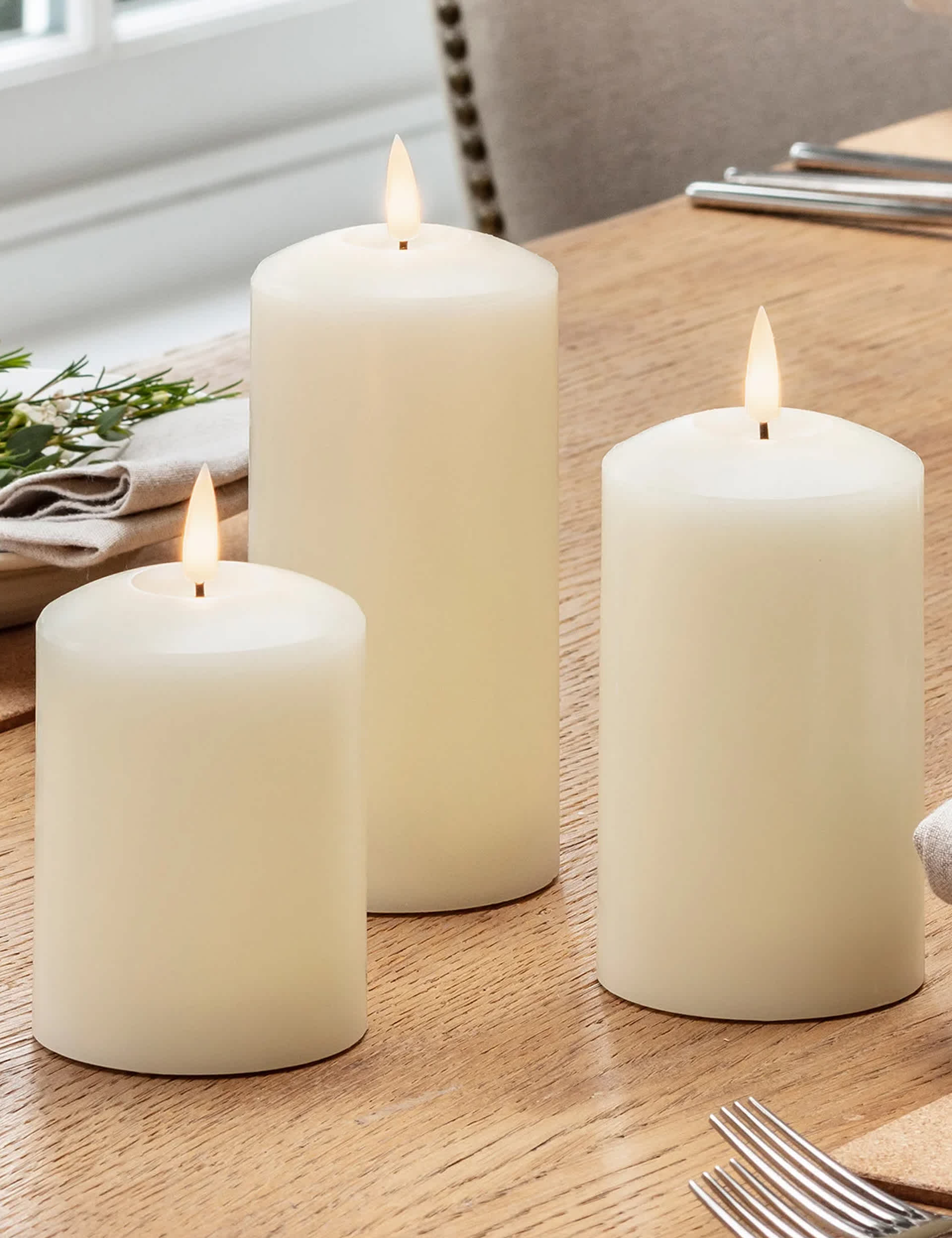 Lights4Fun Set of 3 TruGlow Pillar LED Candles - Ivory, Ivory