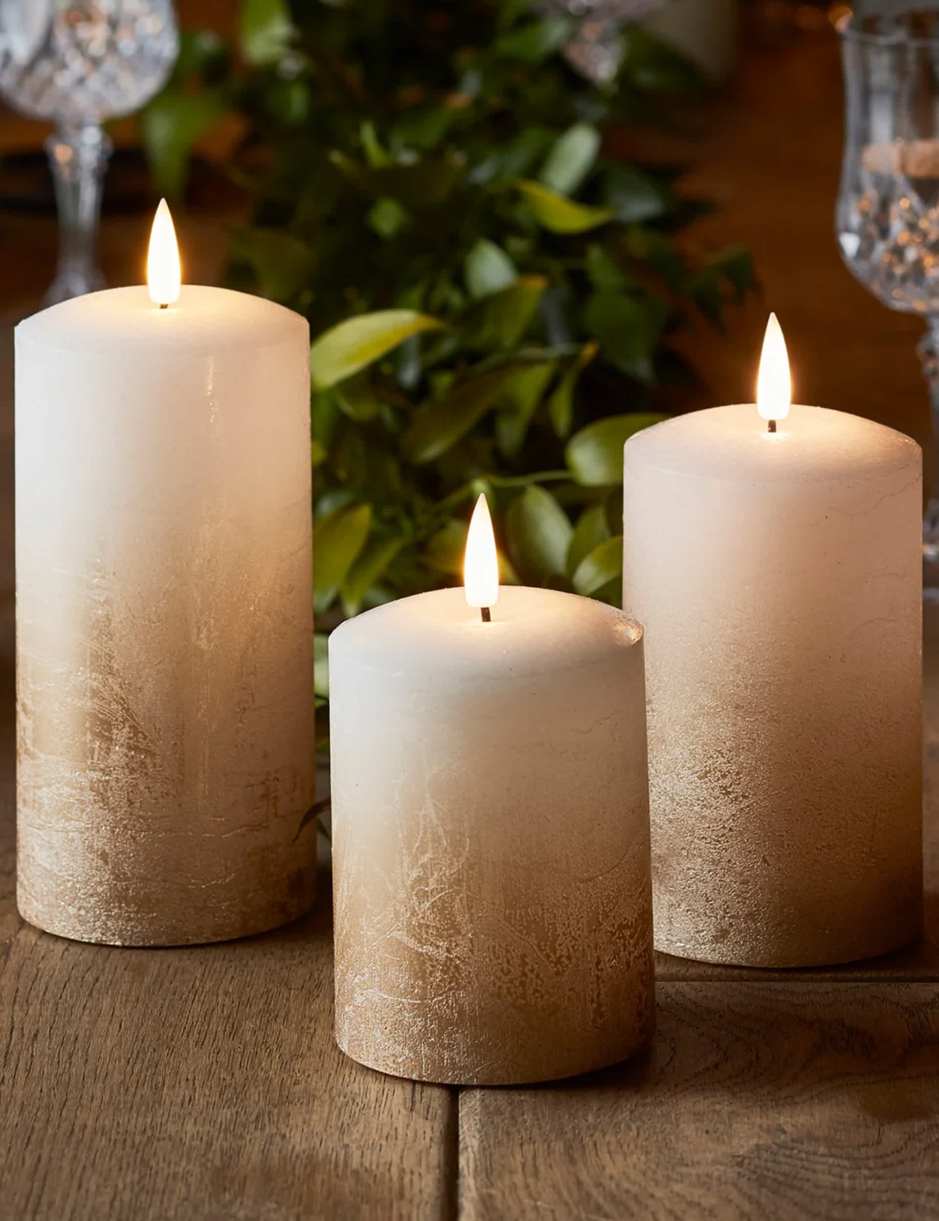 Lights4Fun Set of 3 TruGlow Pillar LED Candles - Light Bronze, Light Bronze