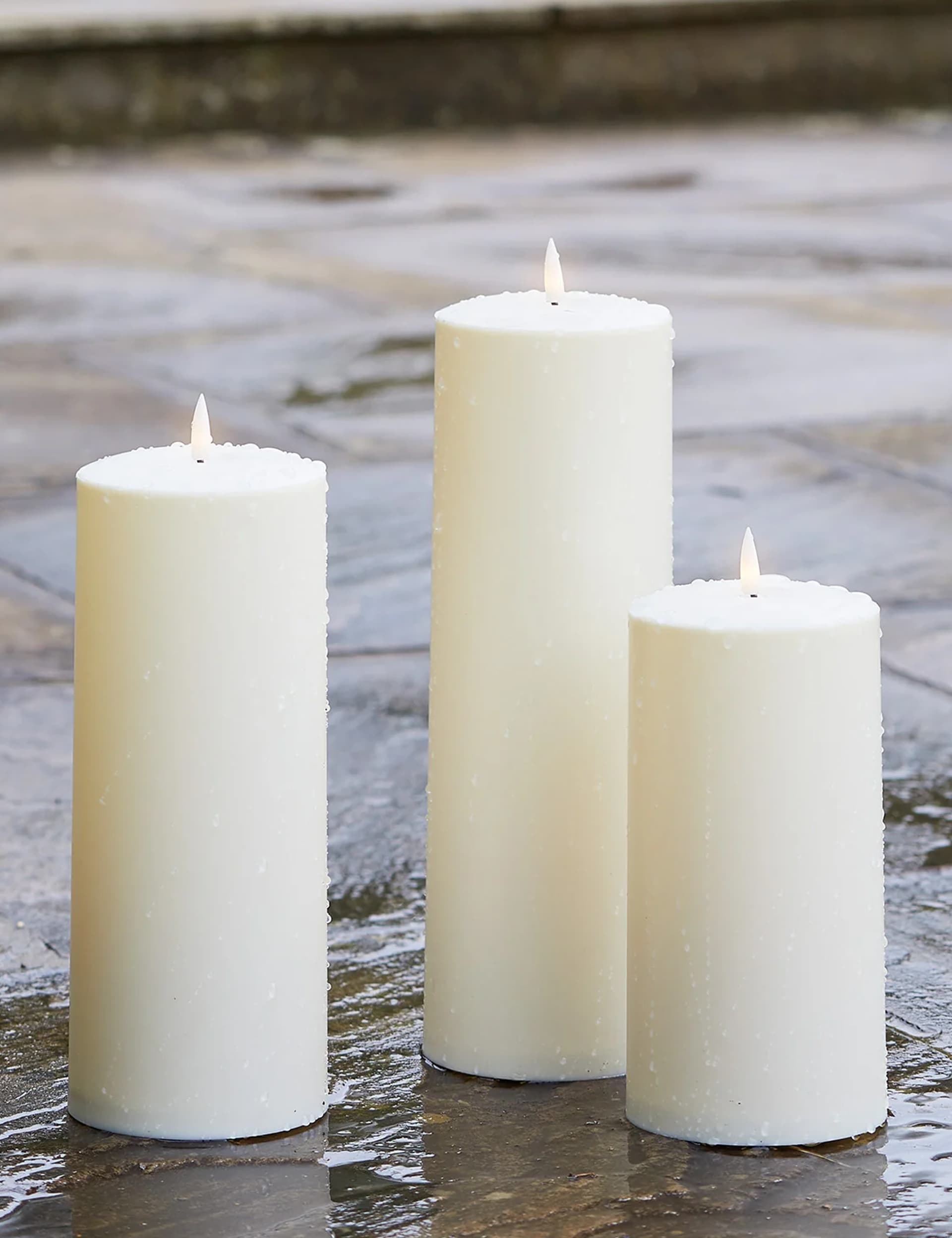 Lights4Fun Set of 3 TruGlow Waterproof Outdoor Candles - Ivory, Ivory