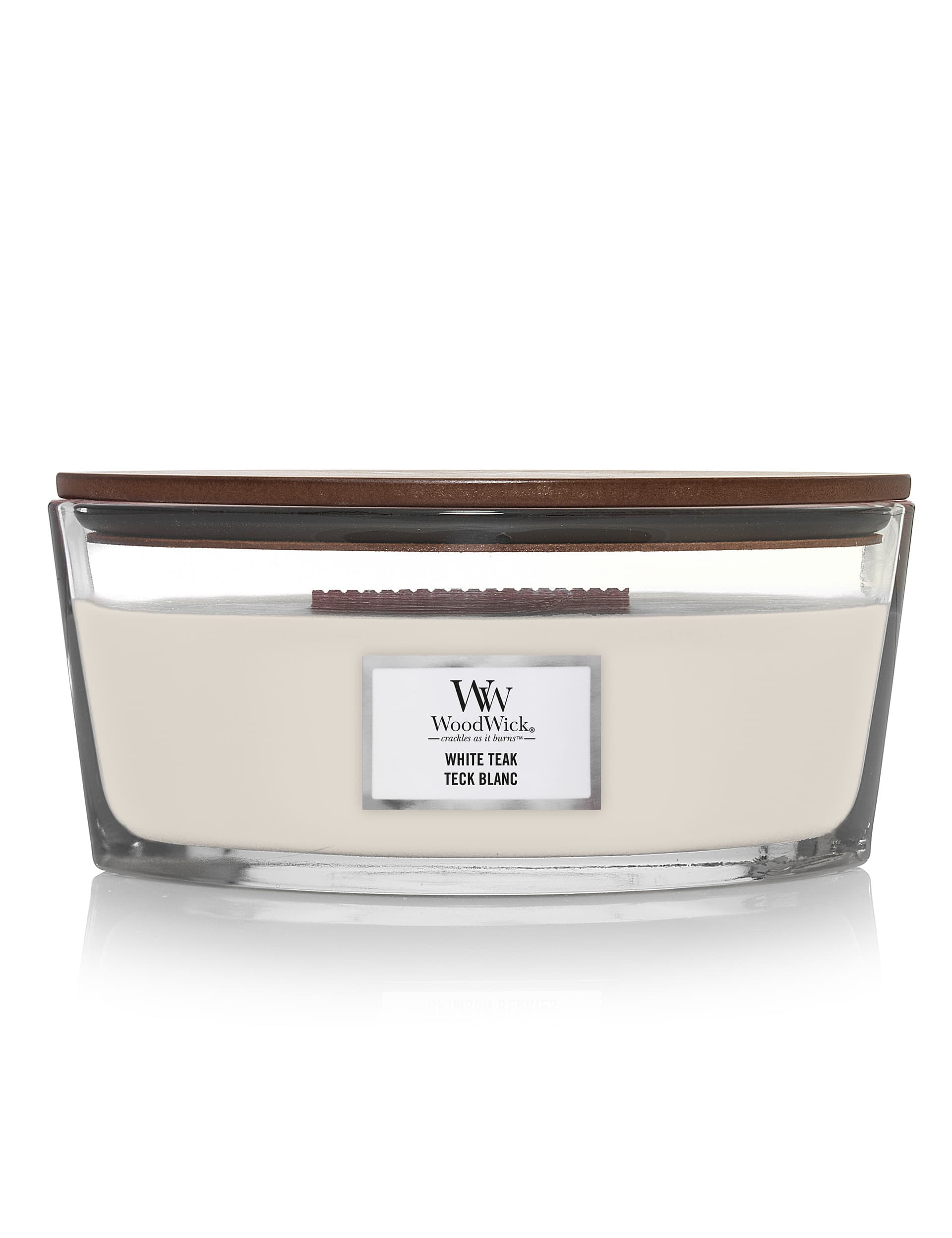 Woodwick Ellipse White Teak Jar Candle - Cream, Cream