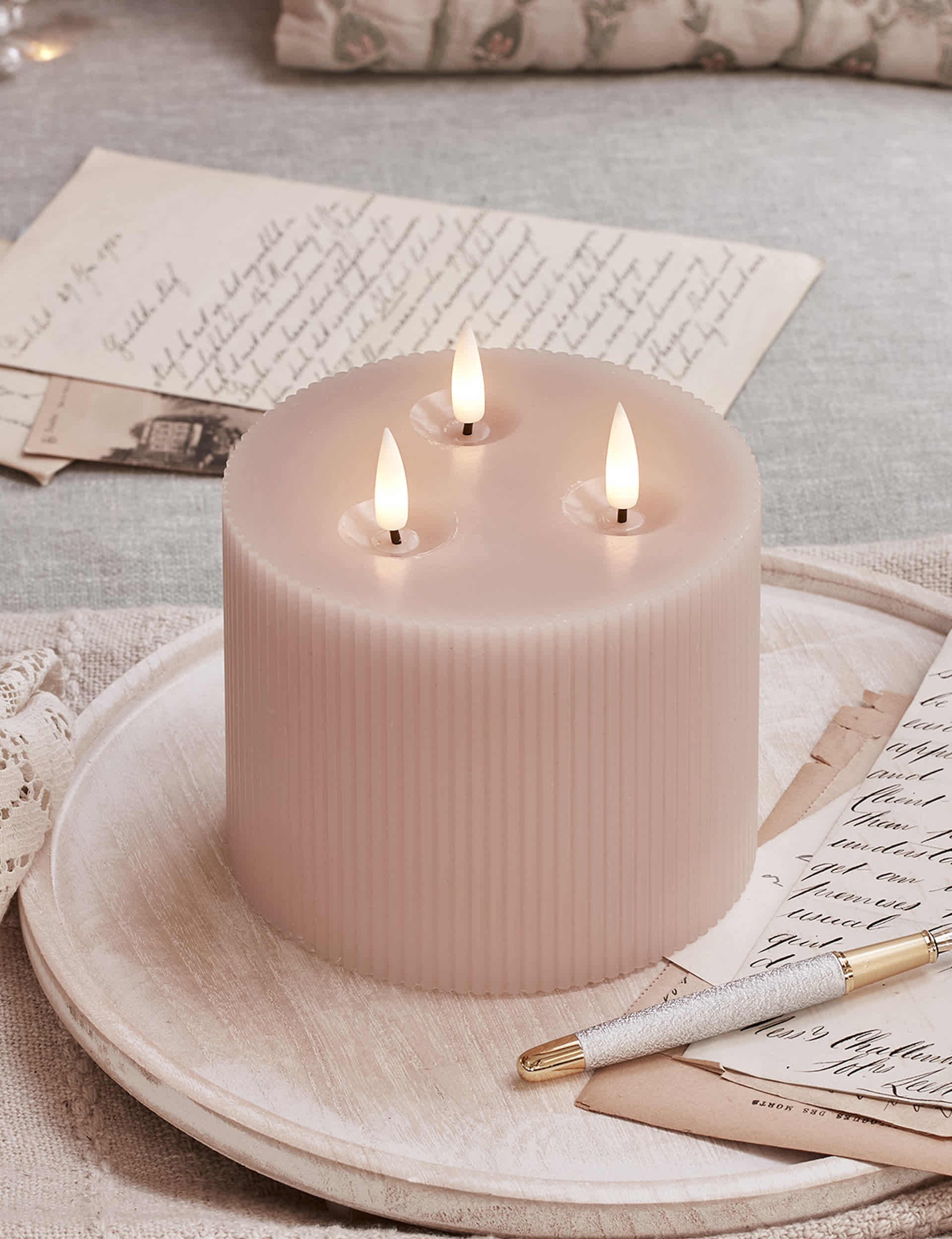 Lights4Fun TruGlow Wax 3 Wick LED Candle - Blush Pink, Blush Pink