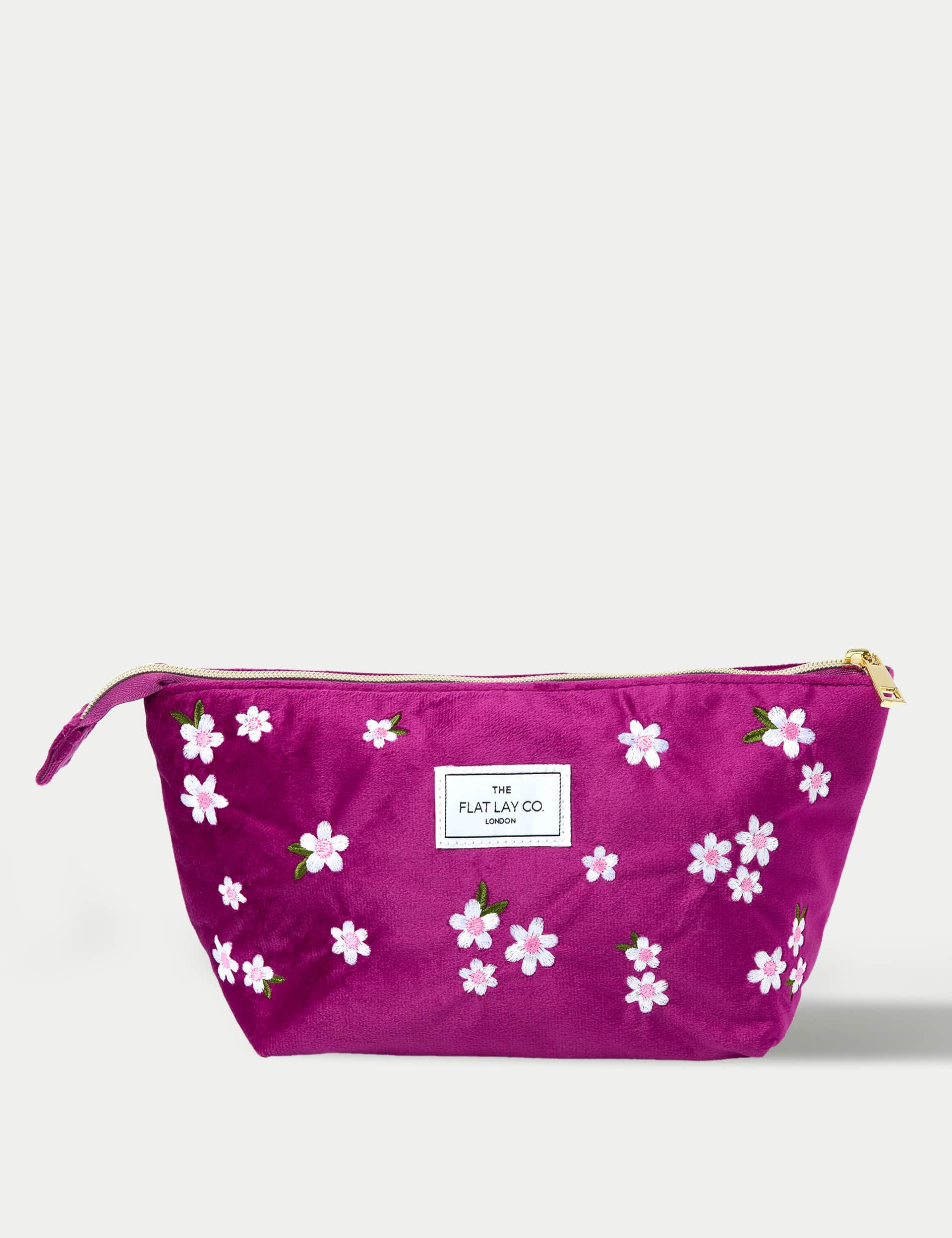 The Flat Lay Co. Women's Essential Pouch in Embroidered Daisy Plum Velvet