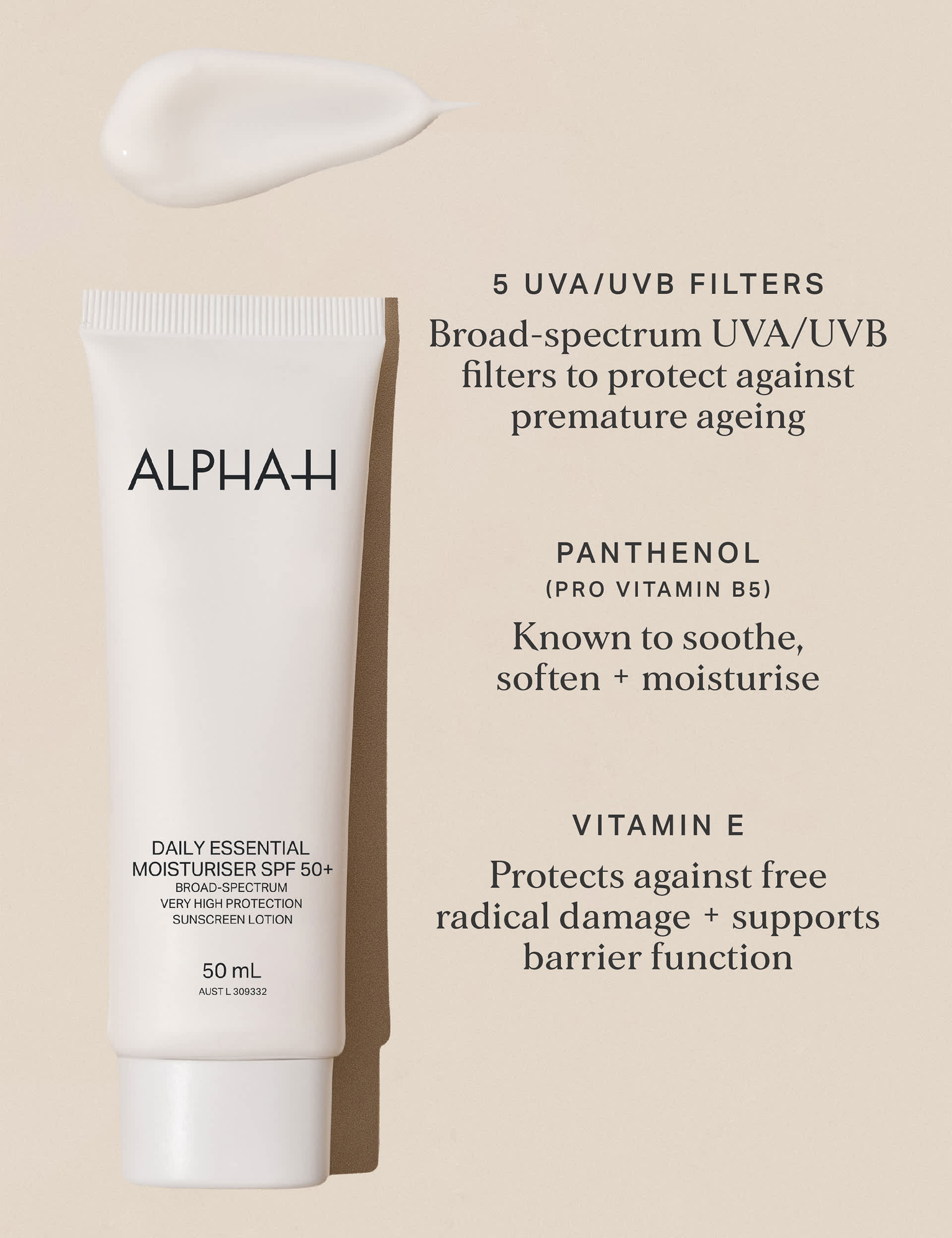 Alpha-H Women's Daily Essential Moisturiser Cream SPF50+ 50ml