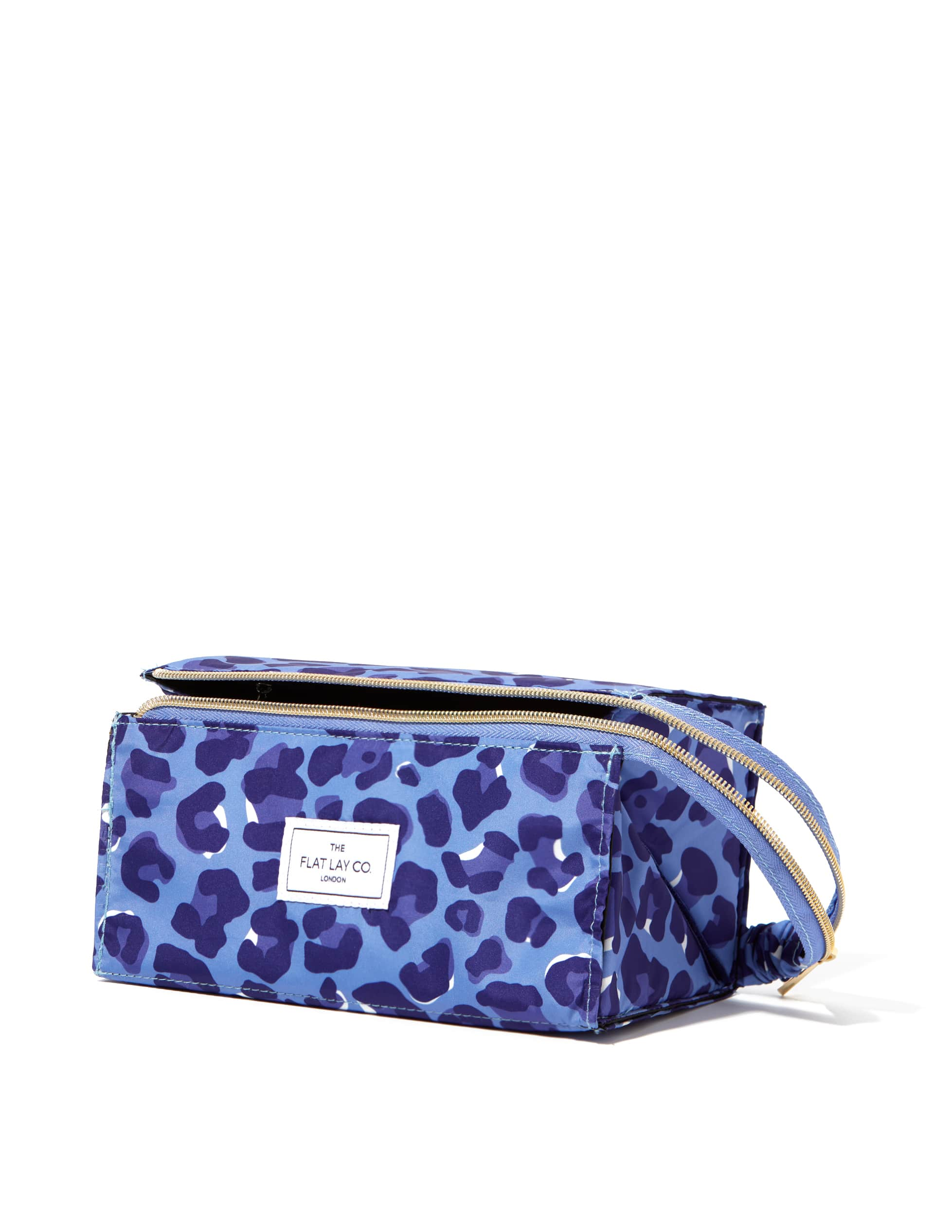 The Flat Lay Co. Women's Open Flat Box Makeup Bag in Blue Leopard