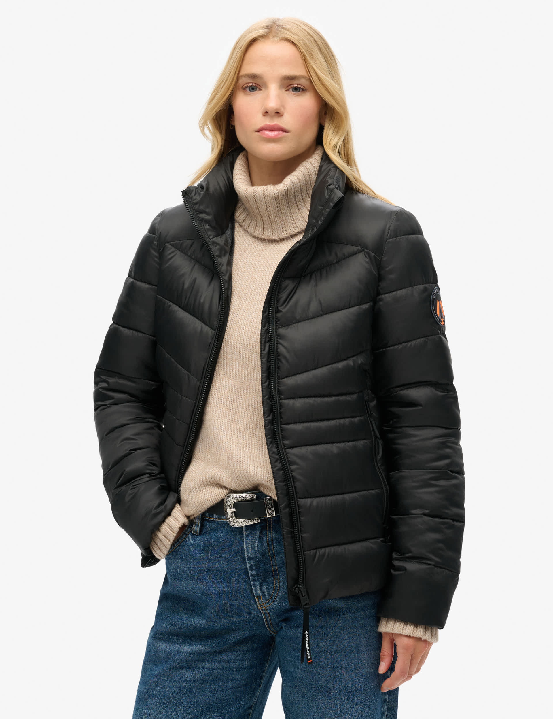 Superdry Women's Quilted Padded Funnel Neck Jacket - 10 - Black, Black