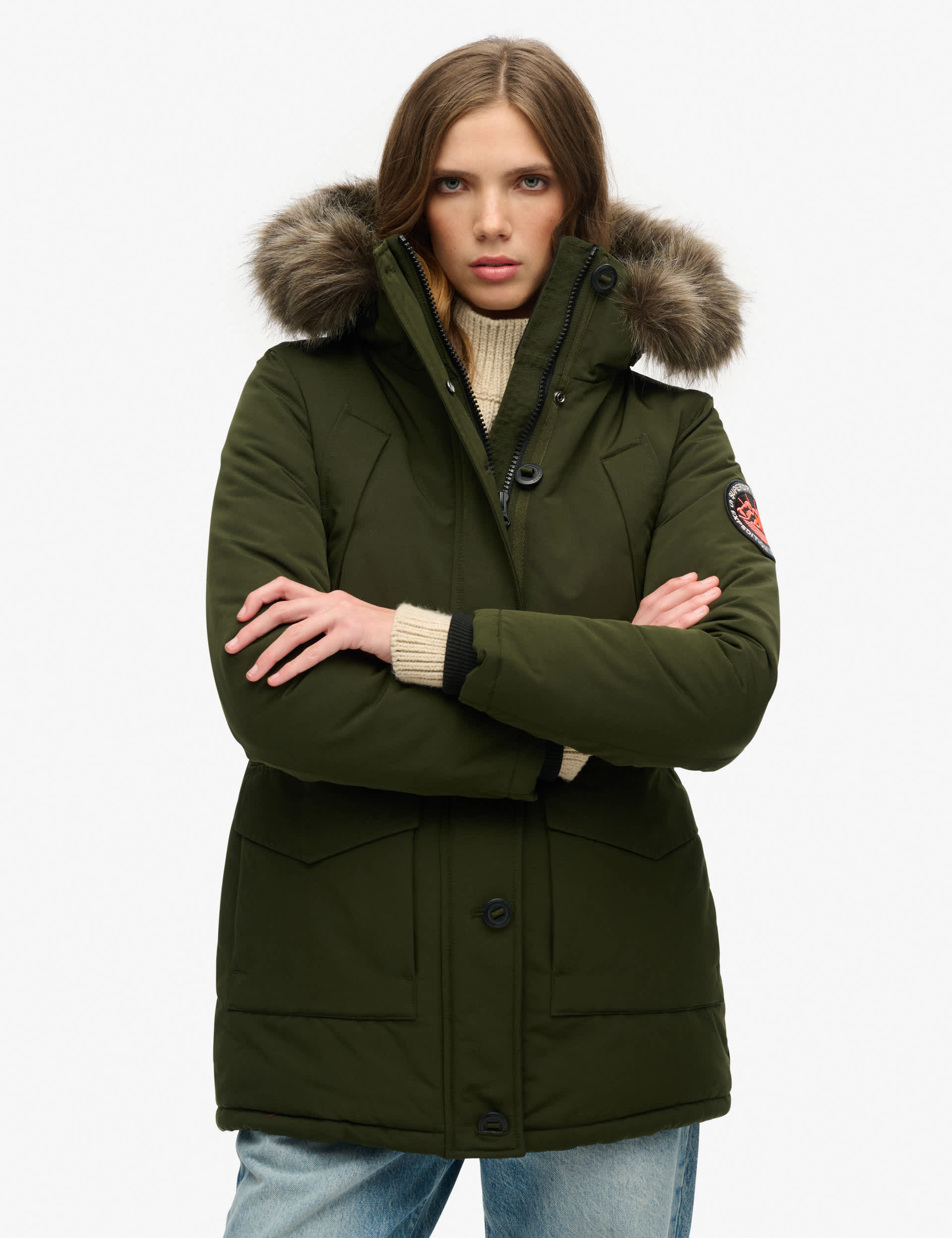 Superdry Women's Hooded Faux Fur Trim Parka Coat - 8 - Green, Green