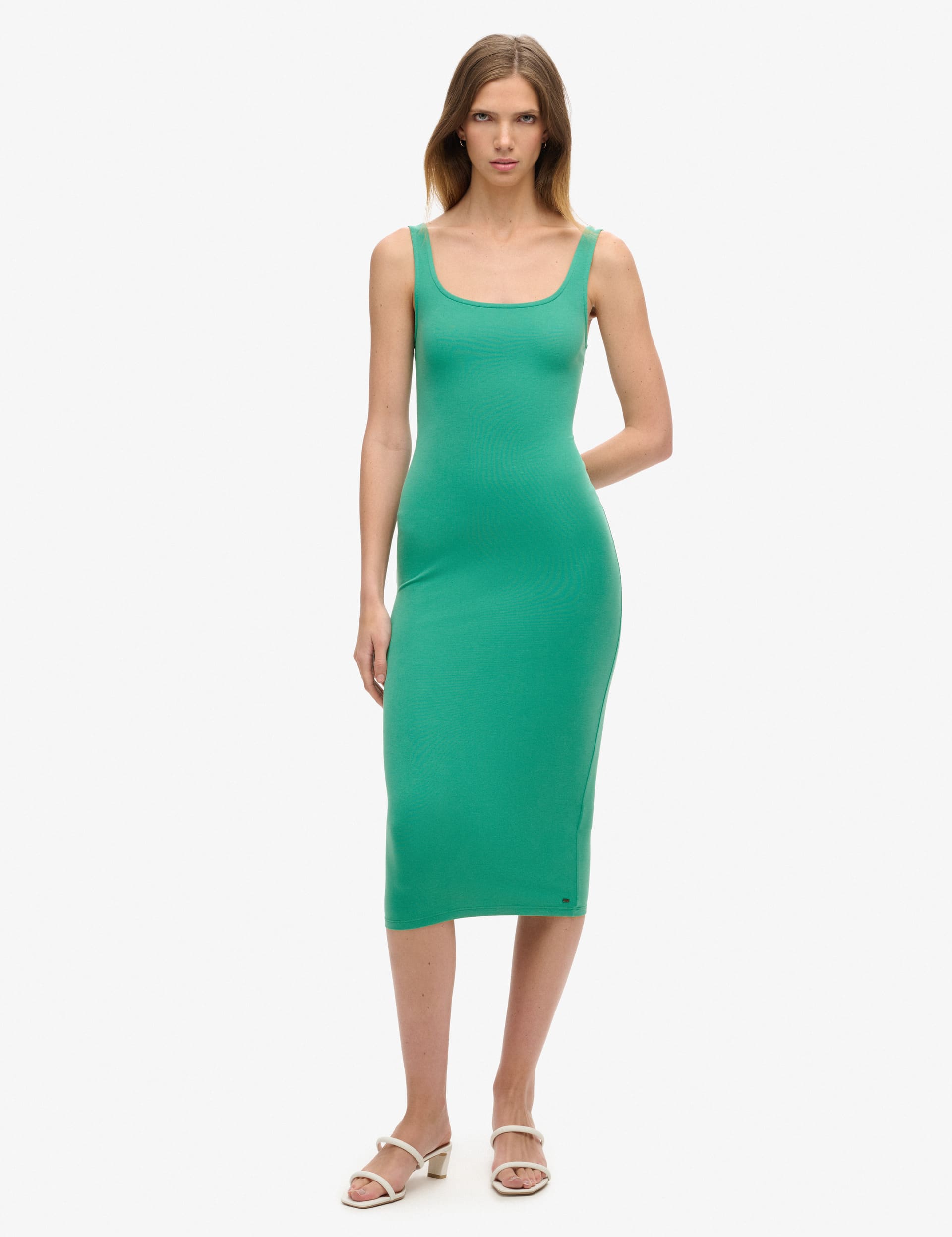 Superdry Women's Jersey Square Neck Midi Bodycon Dress - 10 - Green, Black,Green