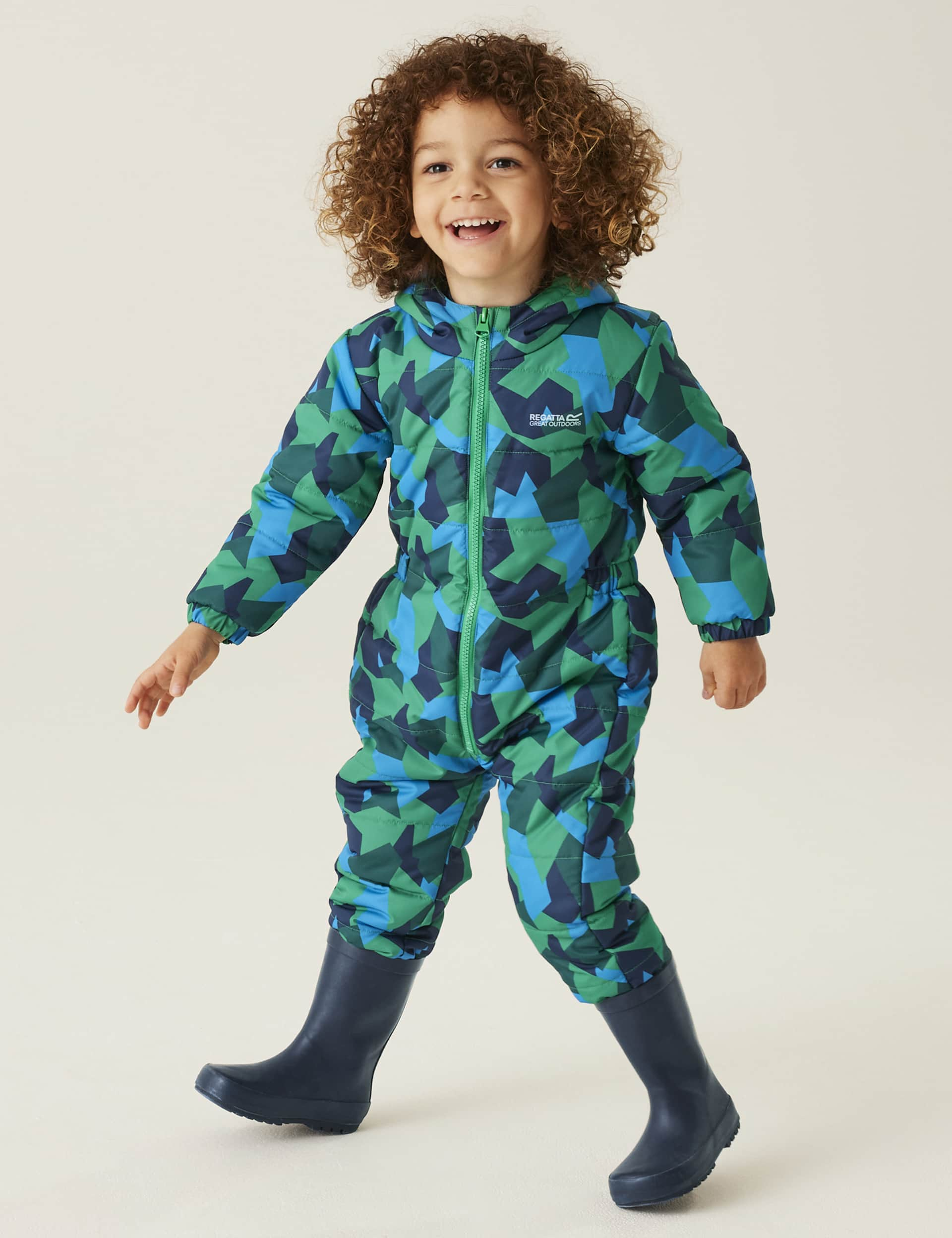 Regatta Boys Penrose Hooded Printed Puddlesuit (9 Mths-6 Yrs) - 2-3 Y - Blue Mix, Blue Mix