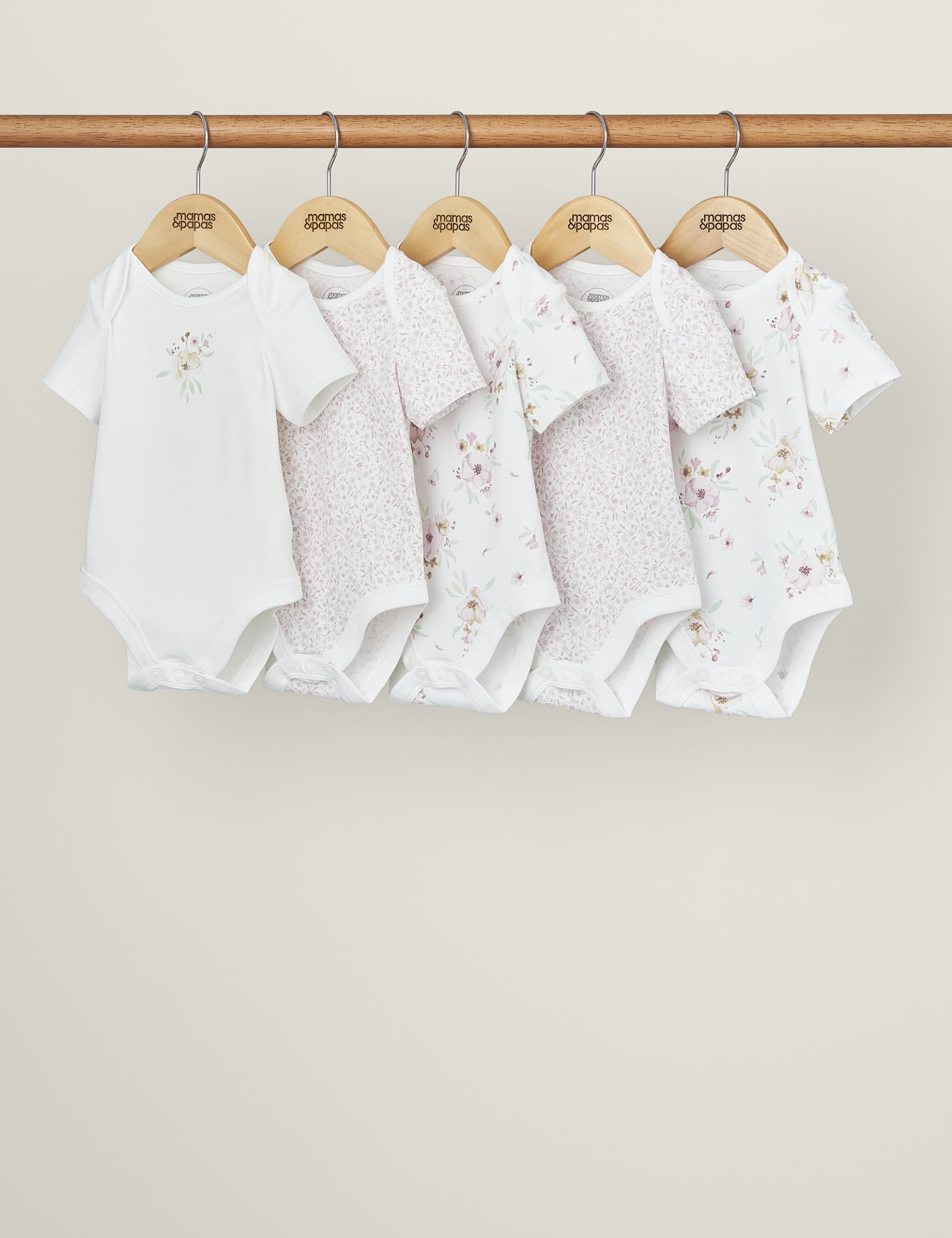 Mamas & Papas Newborn Girls 5pk Pure Cotton Floral Bodysuits (7lbs-2 Yrs) - UT1M - Pink, Pink