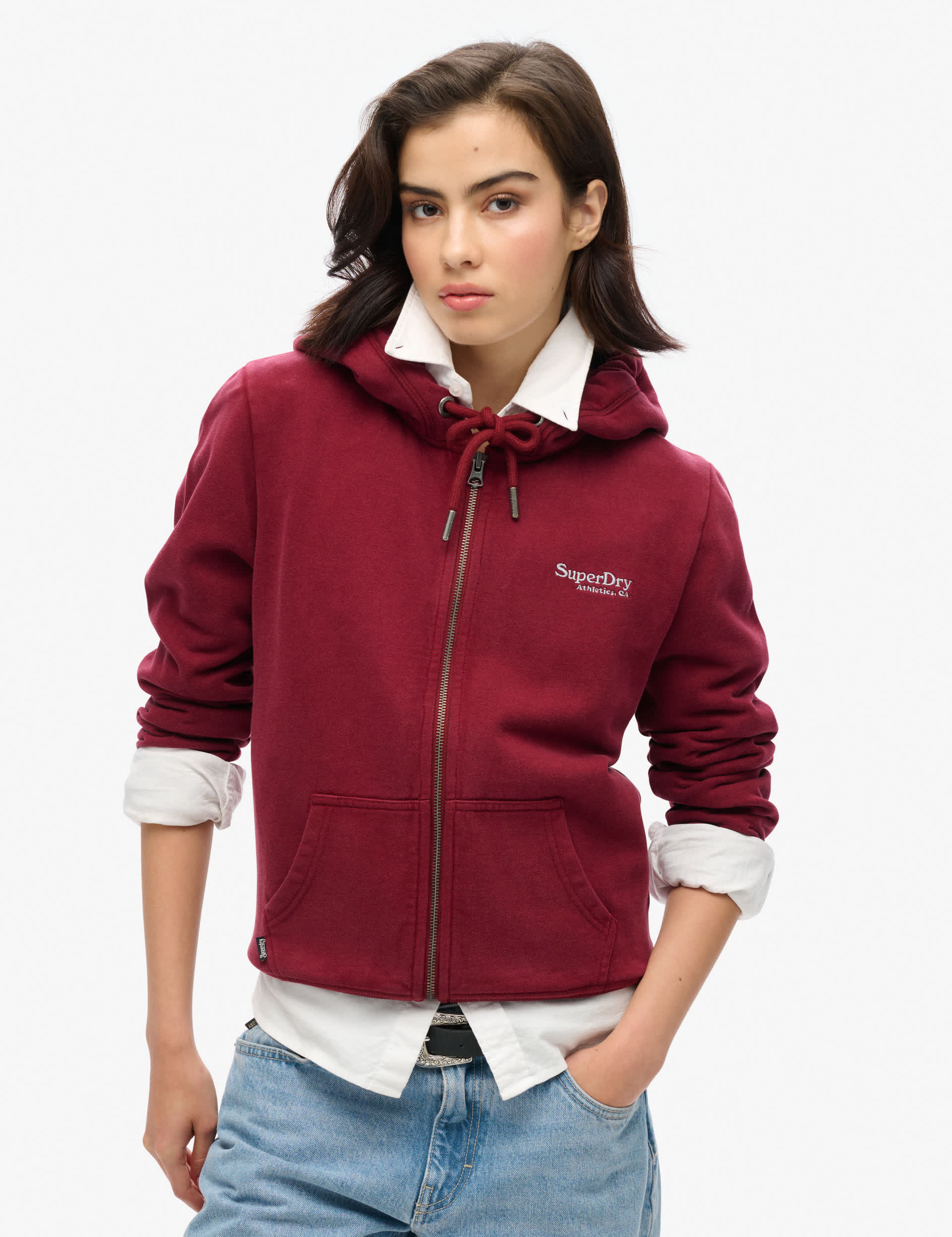 Superdry Women's Pure Cotton Zip Up Hoodie - 16 - Red, Red