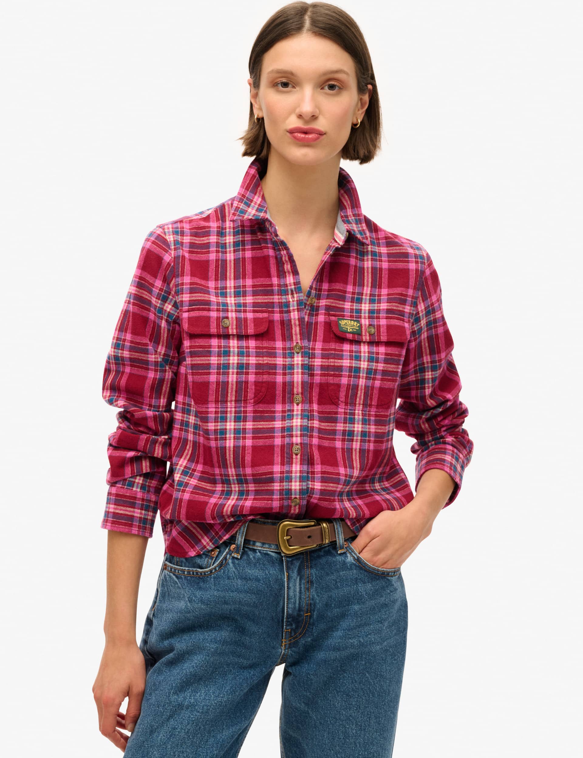 Superdry Women's Pure Cotton Checked Shirt - 10 - Red, Red,Beige