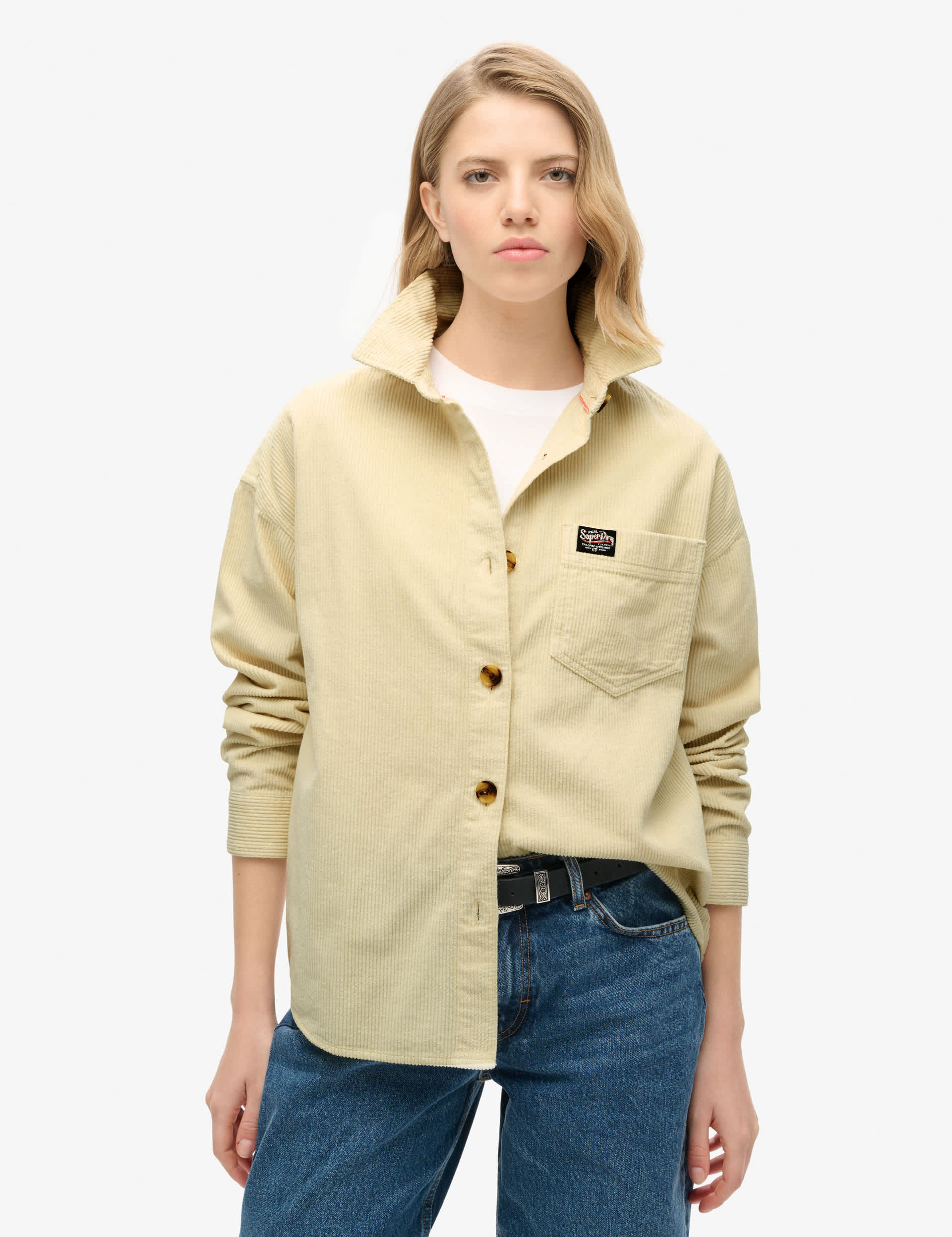 Superdry Women's Corduroy Collared Button Through Shirt - 10 - Cream, Cream