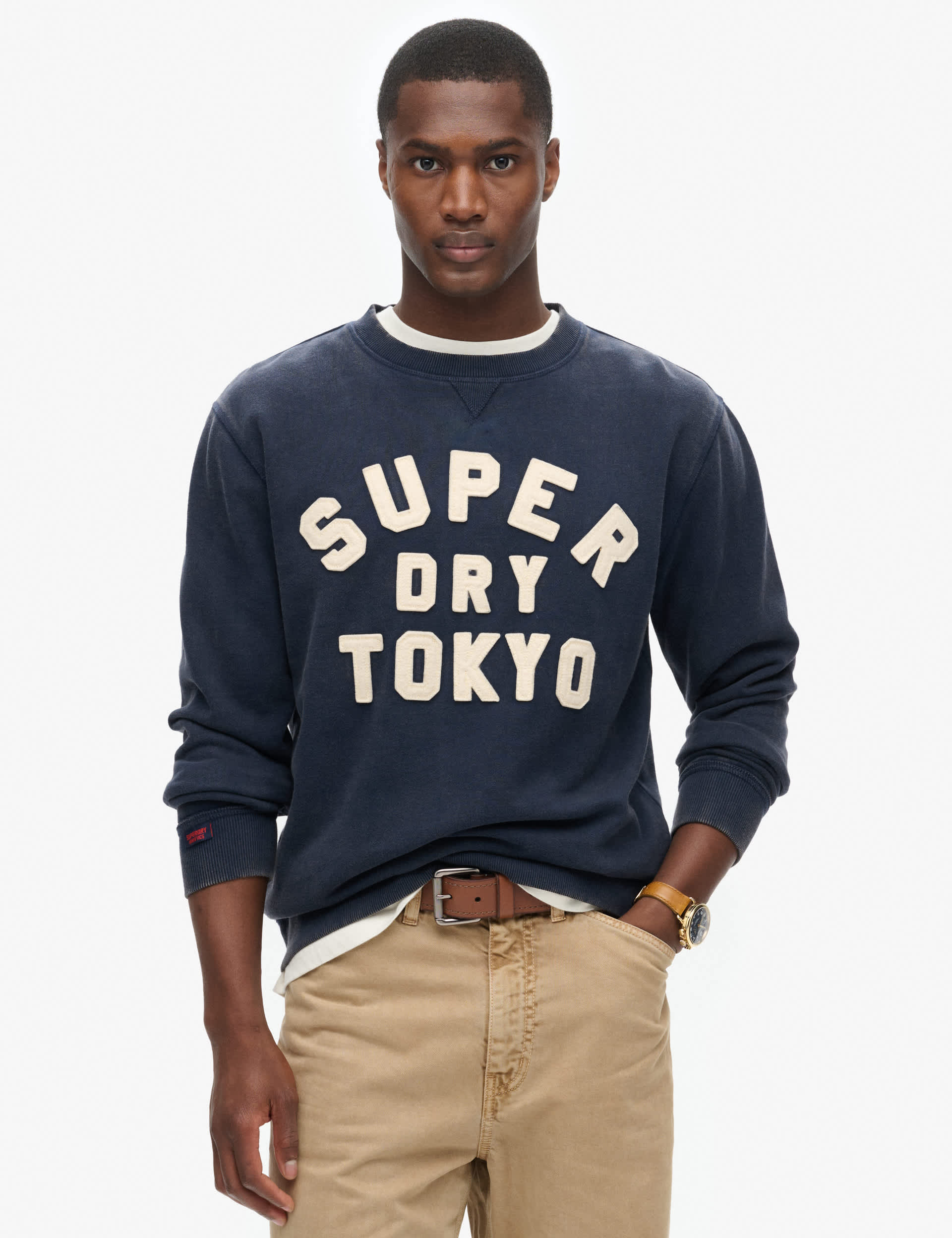 Superdry Men's Pure Cotton Logo Crew Neck Sweatshirt - M - Navy, Navy