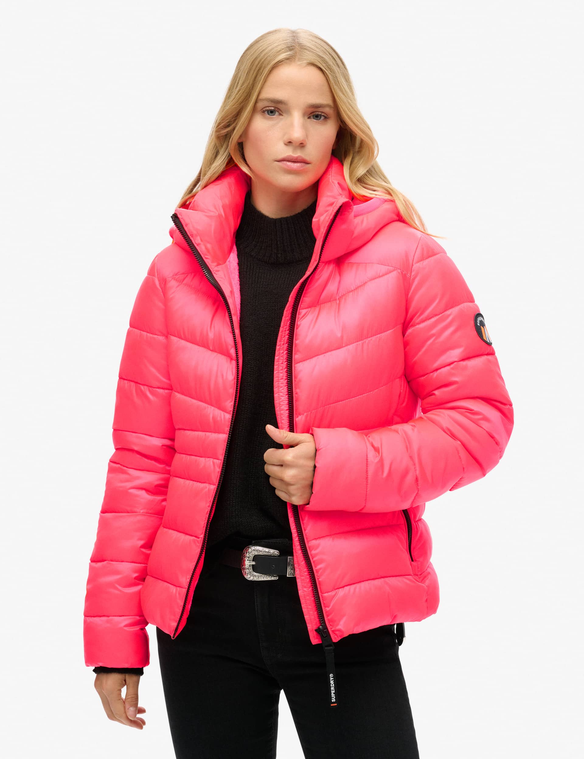 Superdry Women's Hooded Padded Puffer Jacket - 10 - Pink, Pink,Purple,Black,Navy