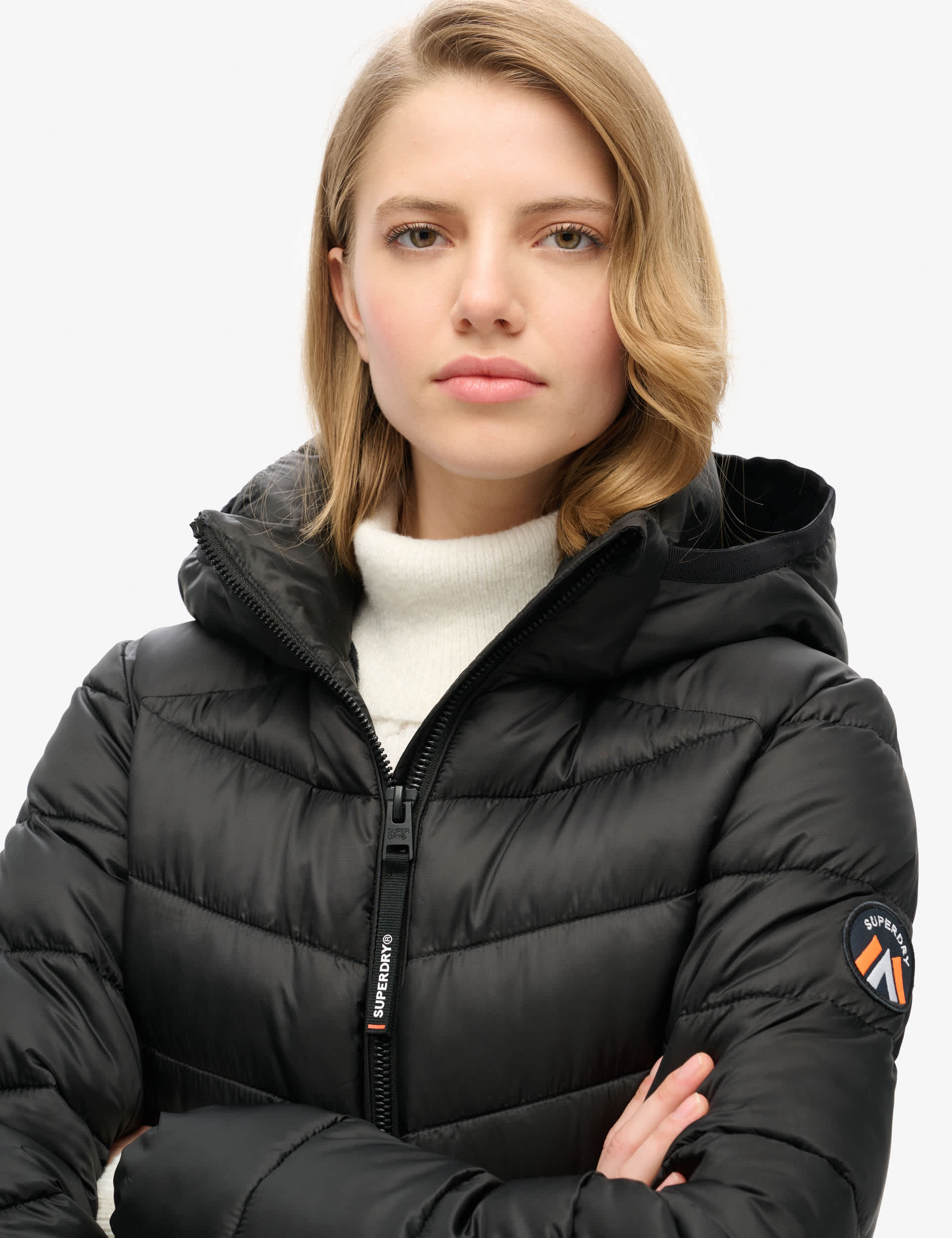 Superdry Women's Hooded Padded Puffer Jacket - 12 - Black, Black,Navy,Pink