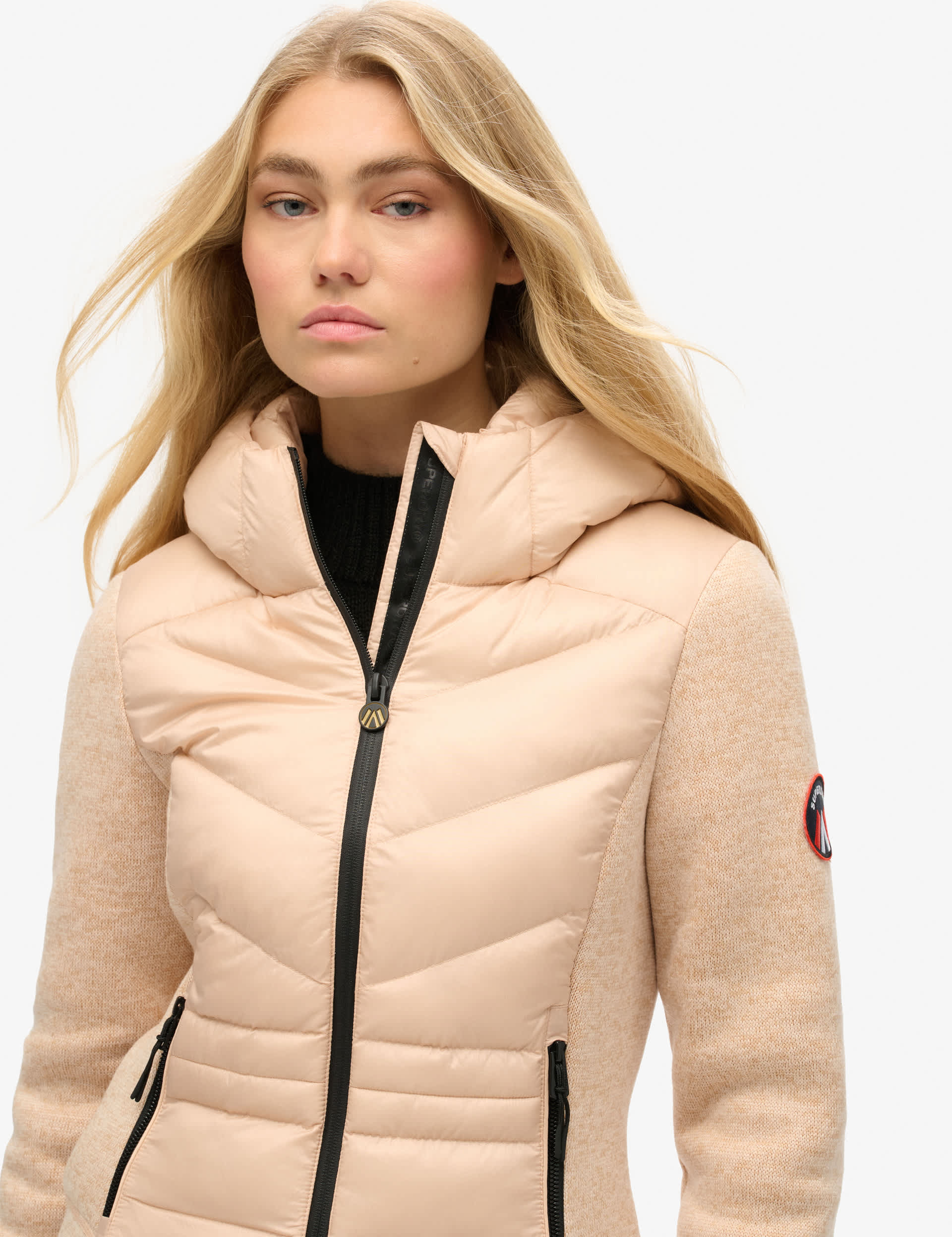 Superdry Women's Hooded Padded Quilted Jacket - 10 - Beige, Beige,Navy