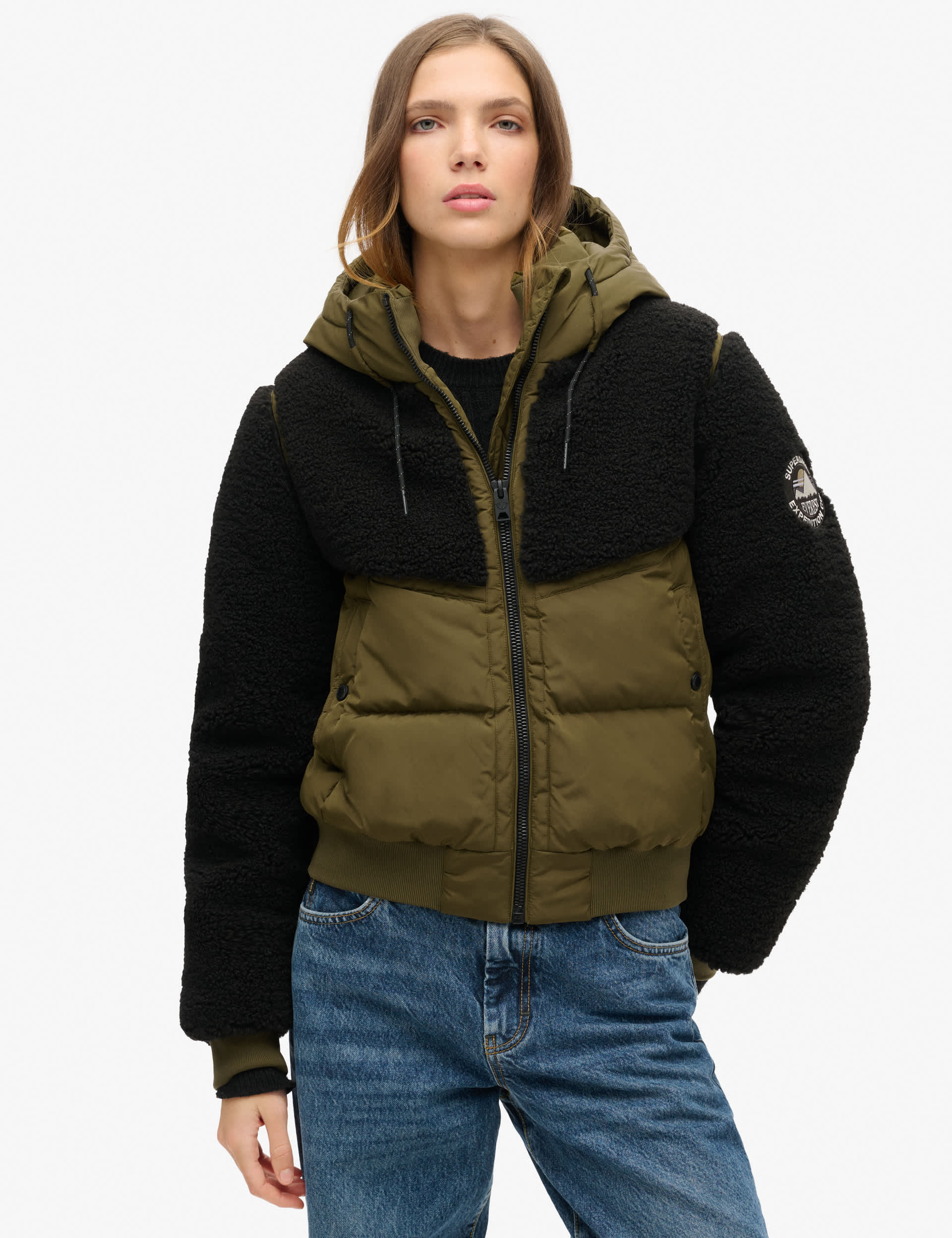 Superdry Women's Quilted Hooded Bomber Jacket - 10 - Green, Green,White