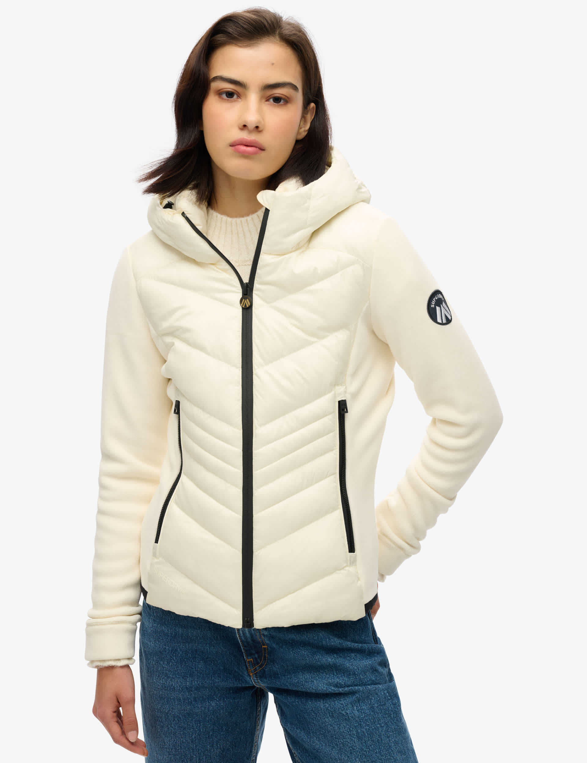 Superdry Women's Hooded Padded Quilted Jacket - 12 - White, White,Light Grey