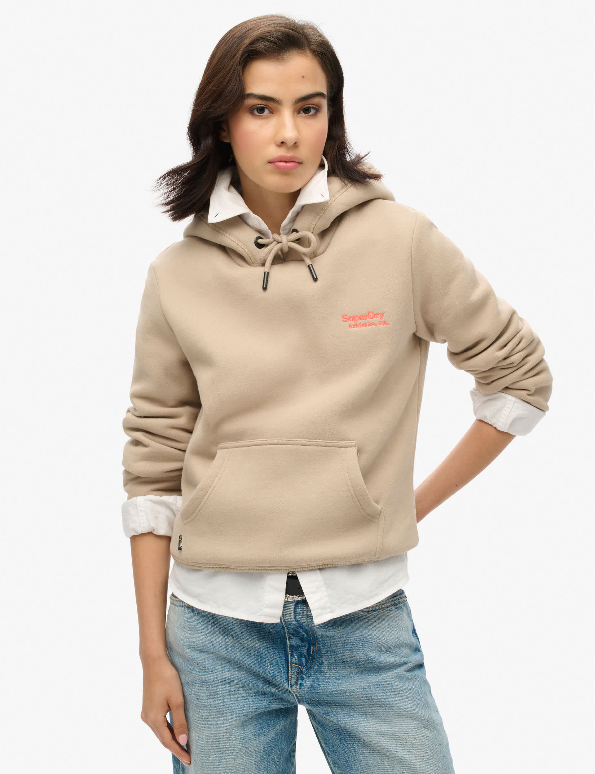 Superdry Women's Cotton Rich Hoodie - 12 - Tan, Beige,Grey,Tan