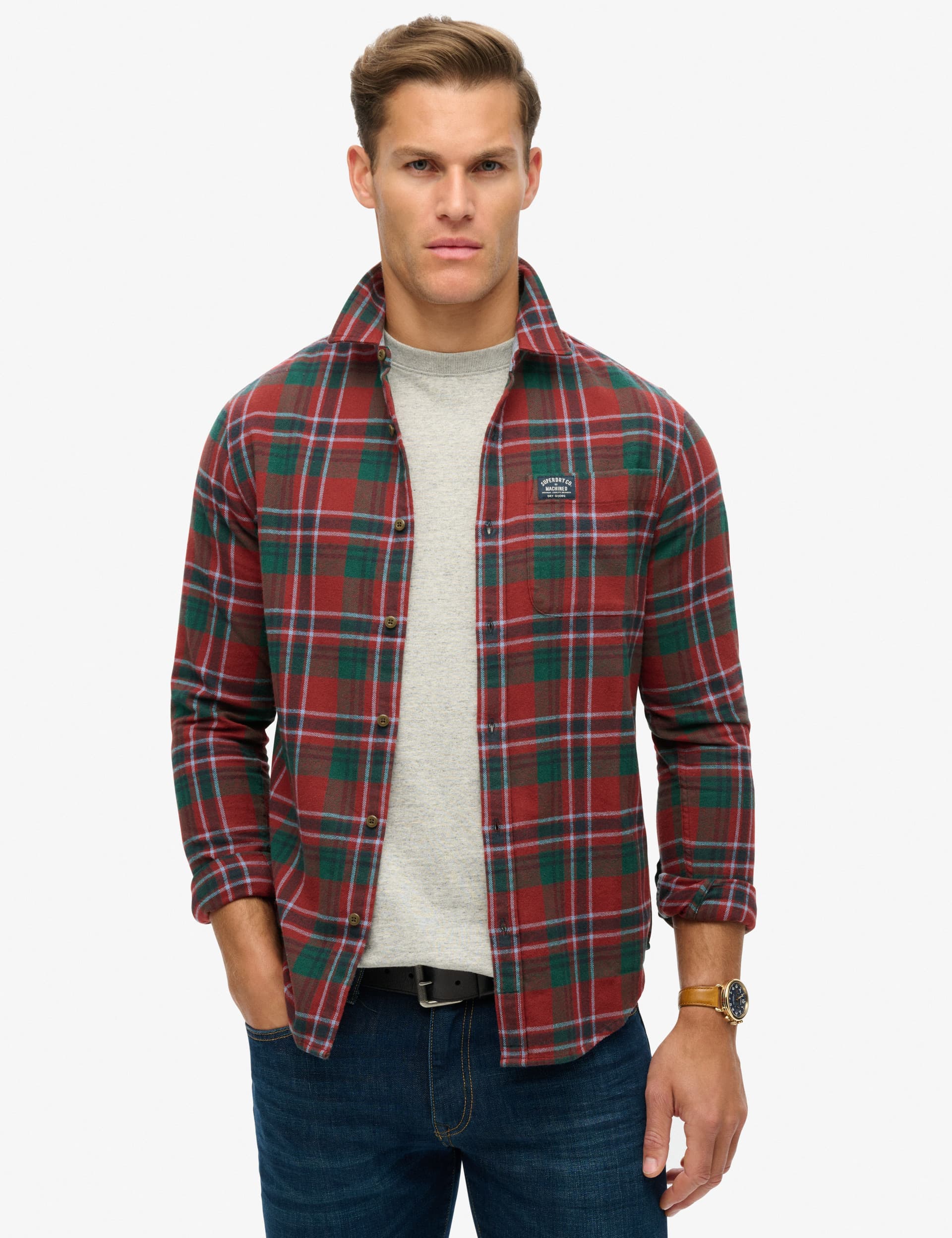 Superdry Men's Brushed Cotton Check Shirt - L - Red, Red