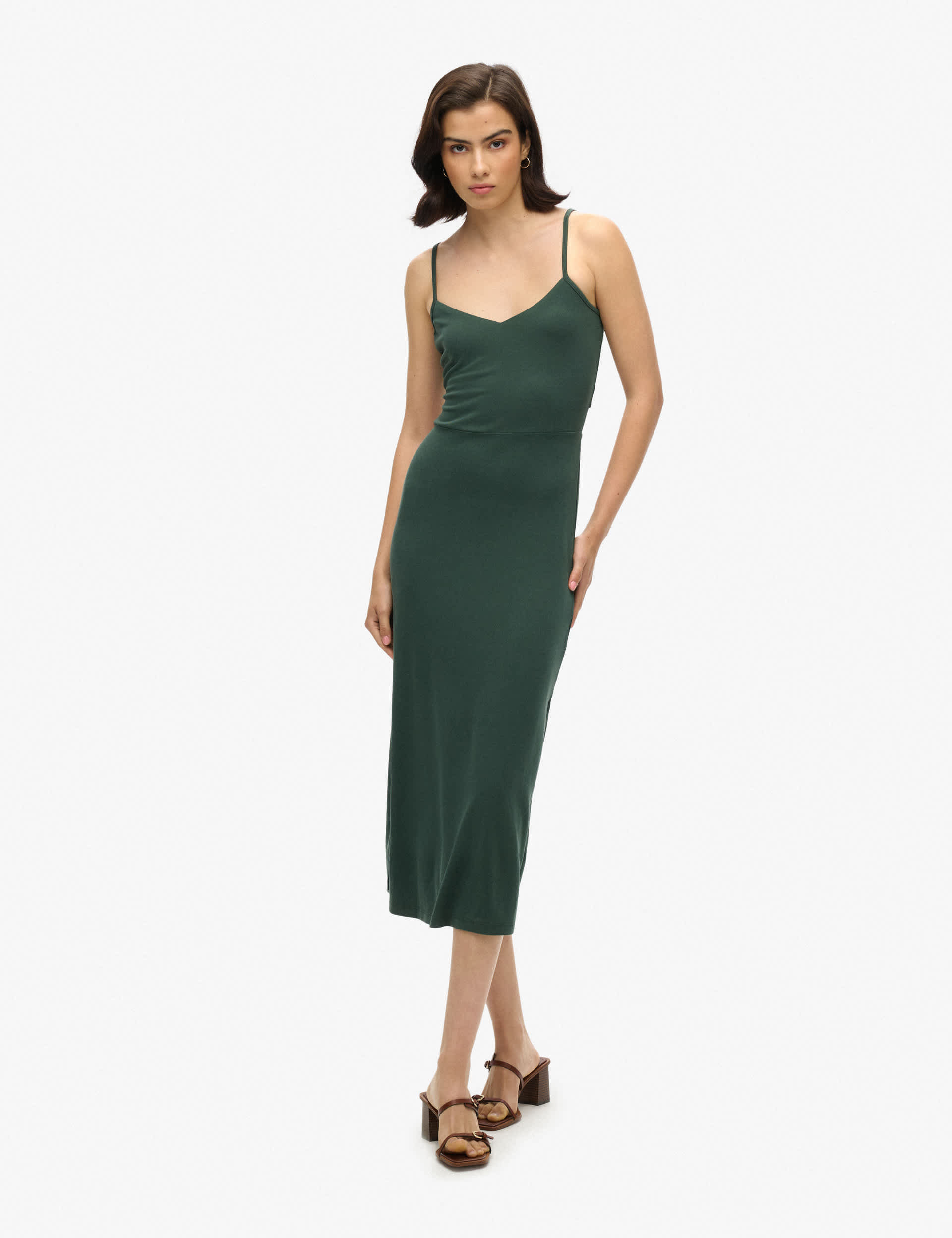 Superdry Women's Jersey V-Neck Cut Out Detail Midi Slip Dress - 14 - Dark Green, Black,Dark Green