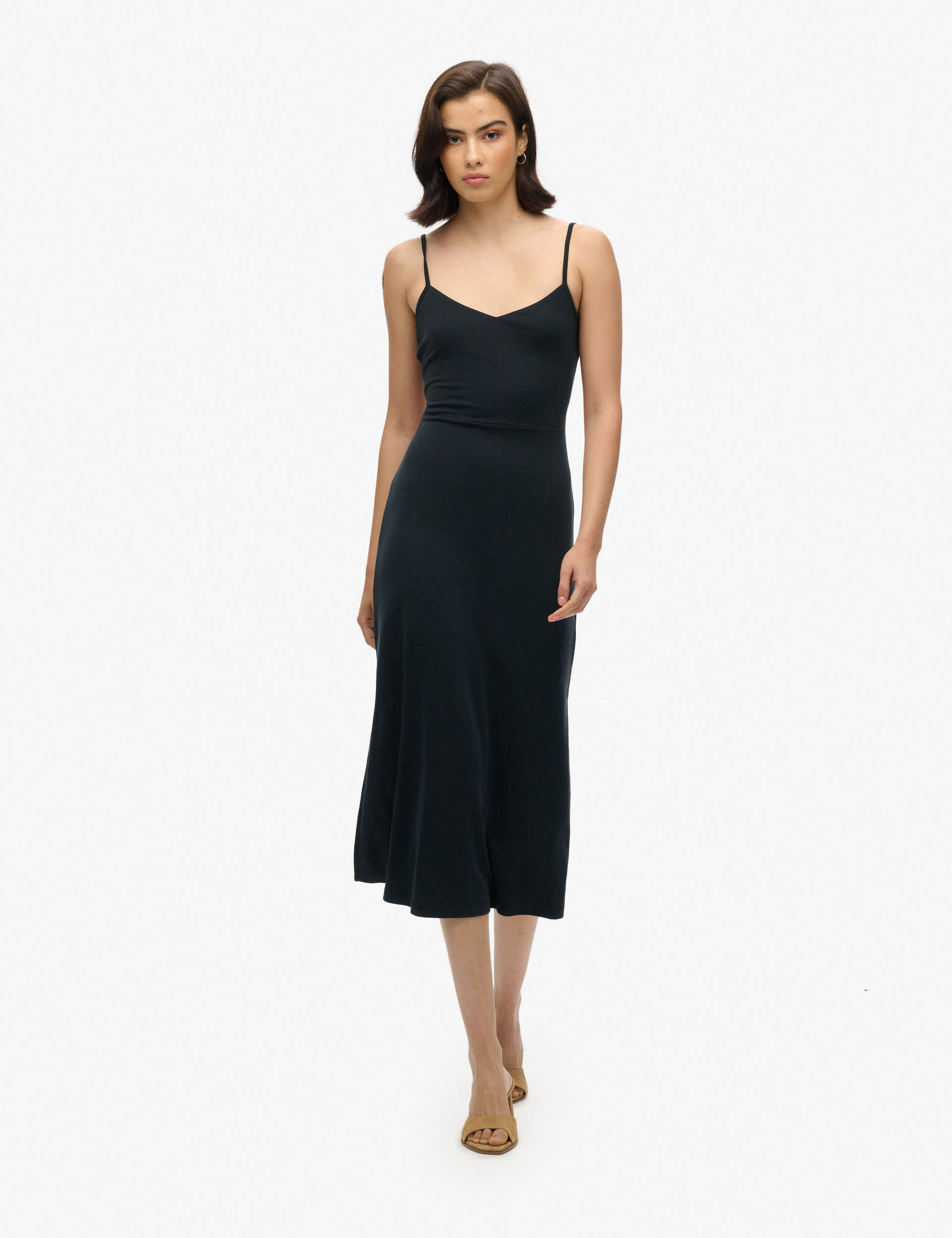 Superdry Women's Jersey V-Neck Cut Out Detail Midi Slip Dress - 14 - Black, Black,Dark Green