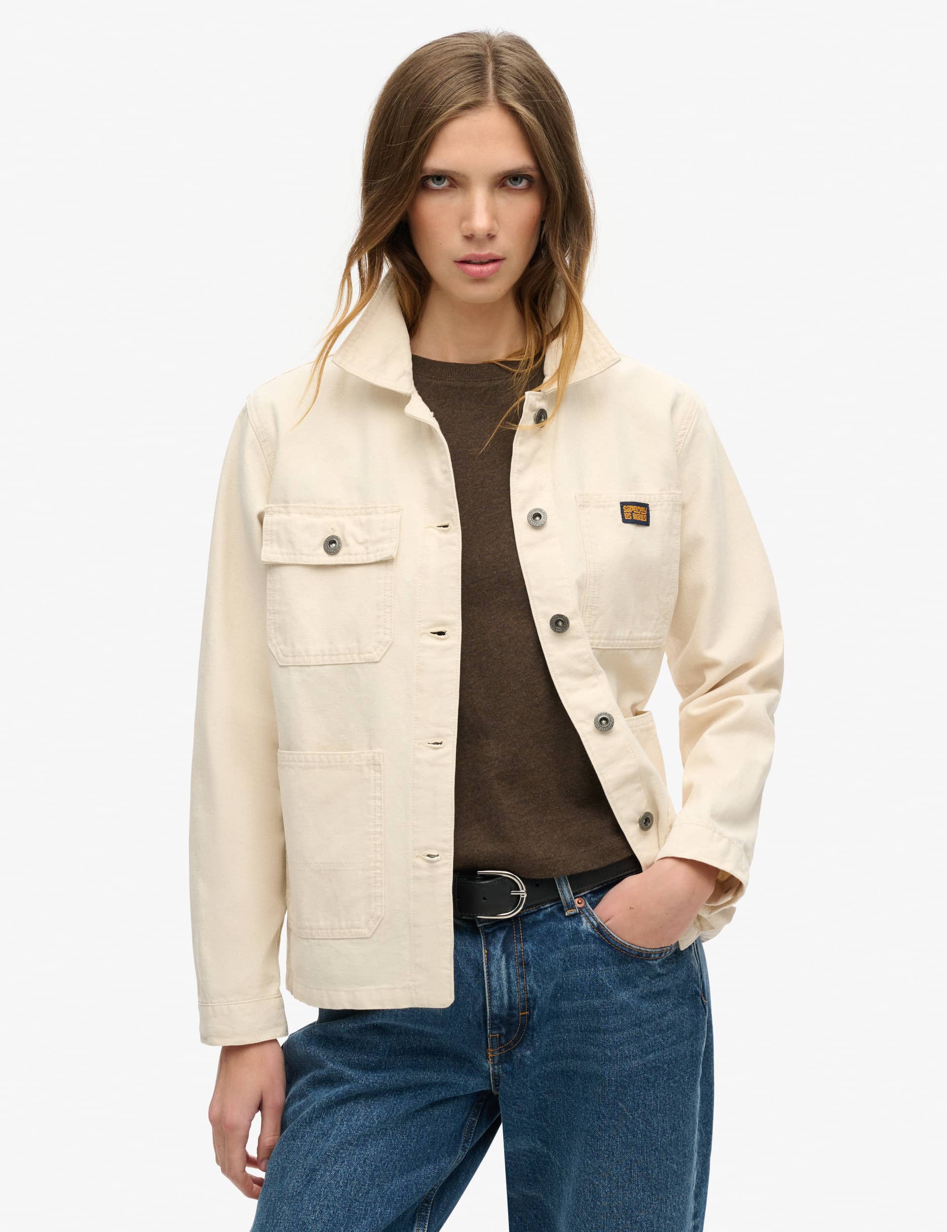 Superdry Pure Cotton Oversized Utility Jacket - 10 - Cream, Cream