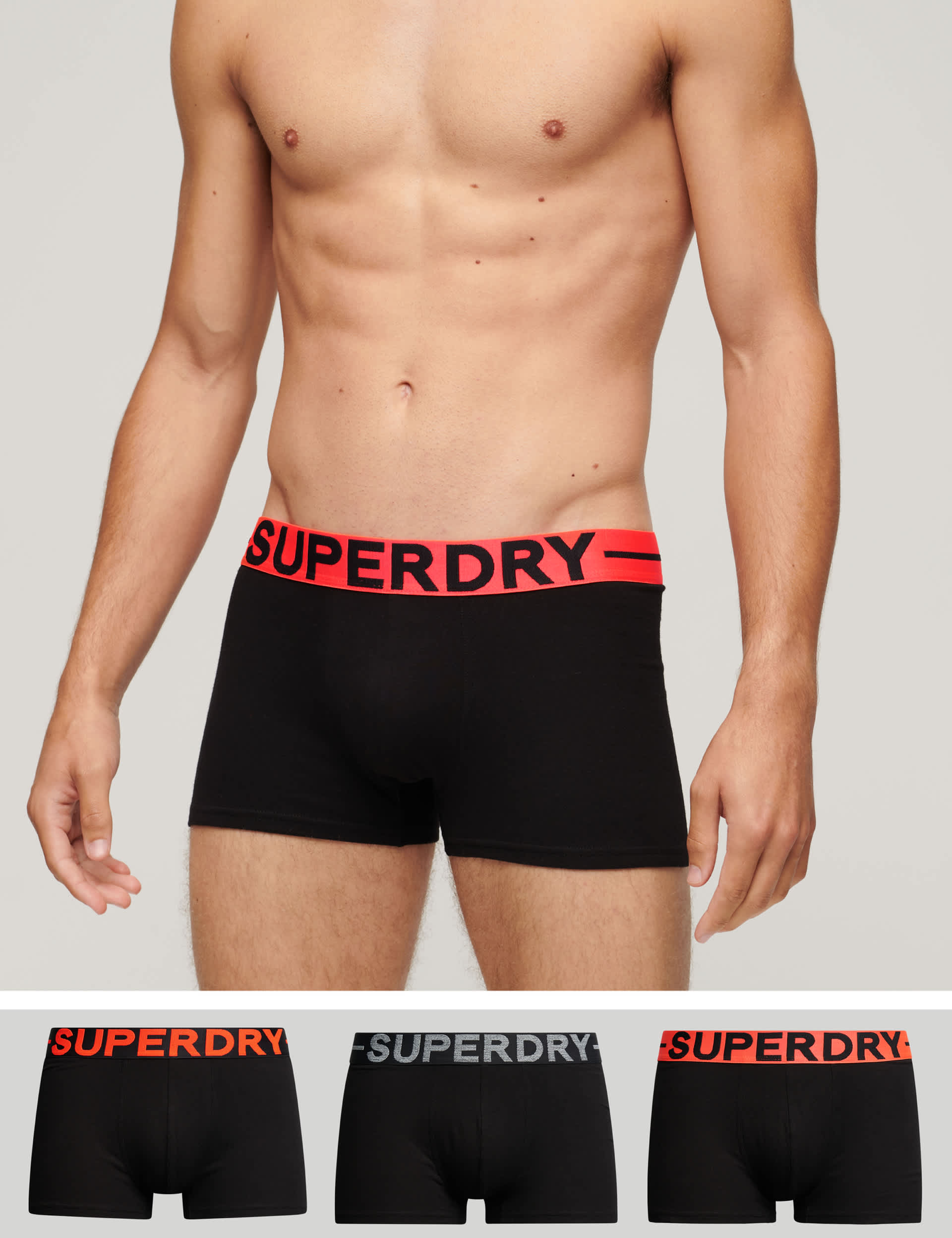 Superdry 3pk Cotton Rich Jersey Trunks - M - Black Mix, Black,Orange Mix,Navy,Grey Mix,Black Mix