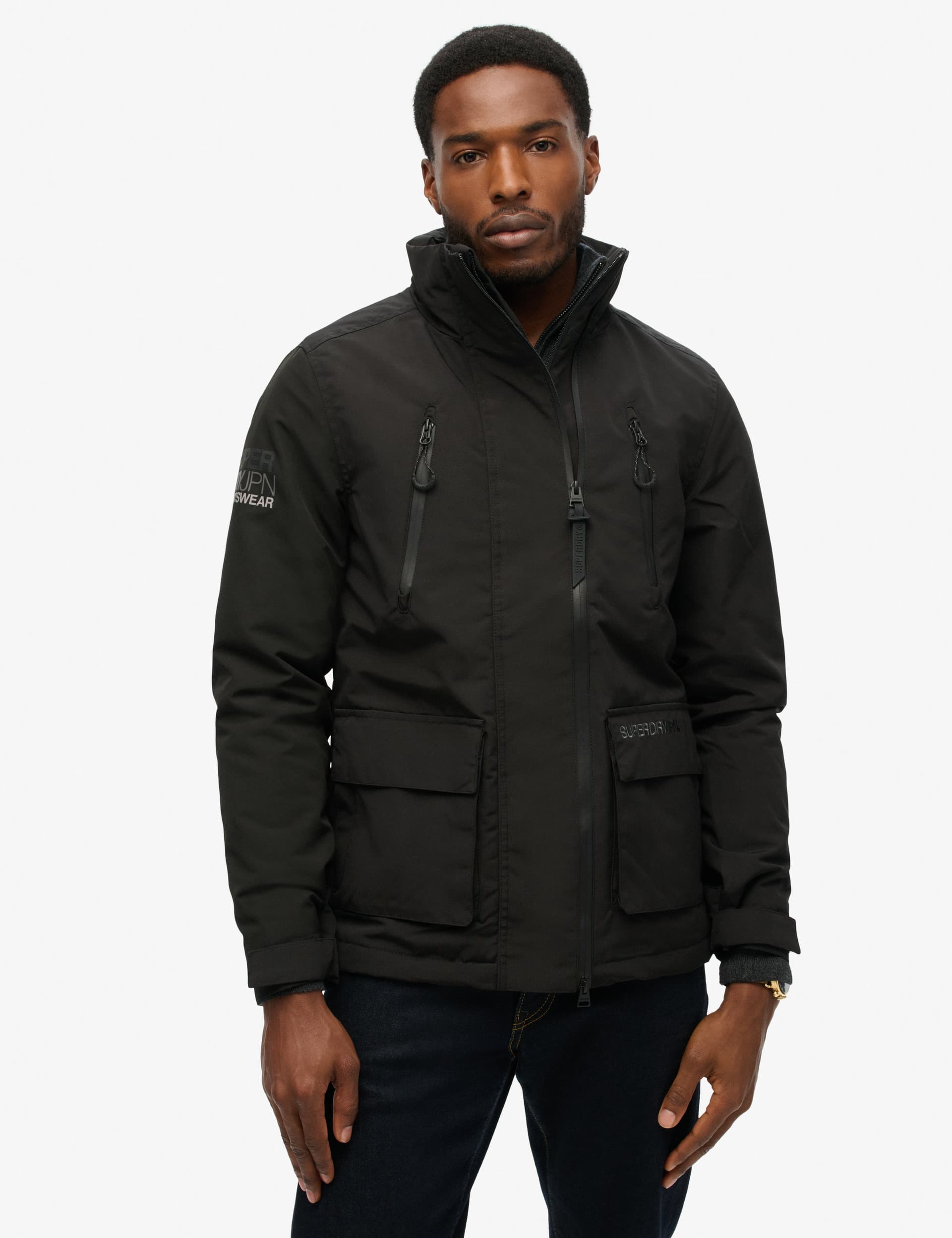 Superdry Men's Padded Windbreaker Jacket - M - Black, Black,Navy,Orange