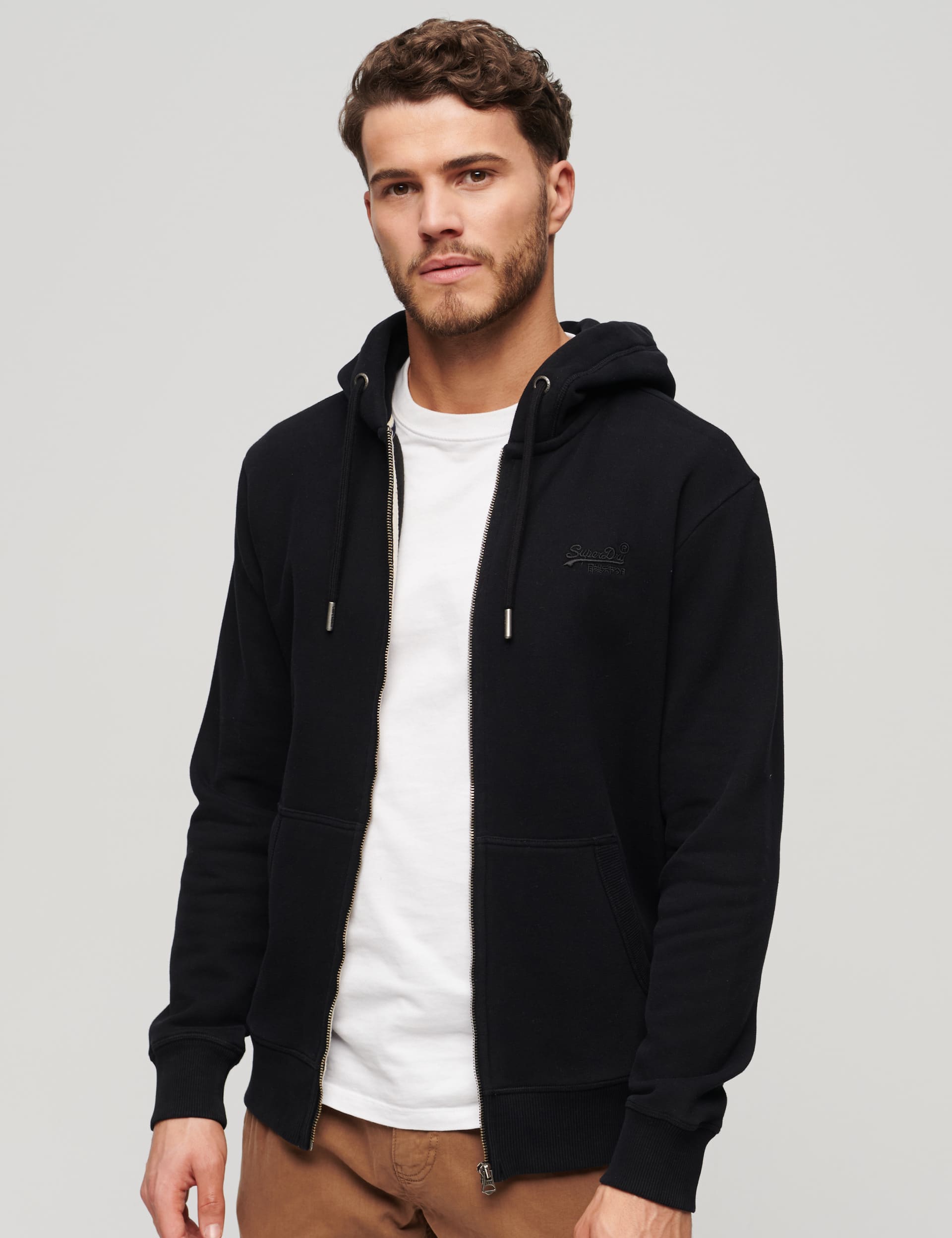 Superdry Men's Pure Cotton Zip Up Hoodie - M - Black, Black