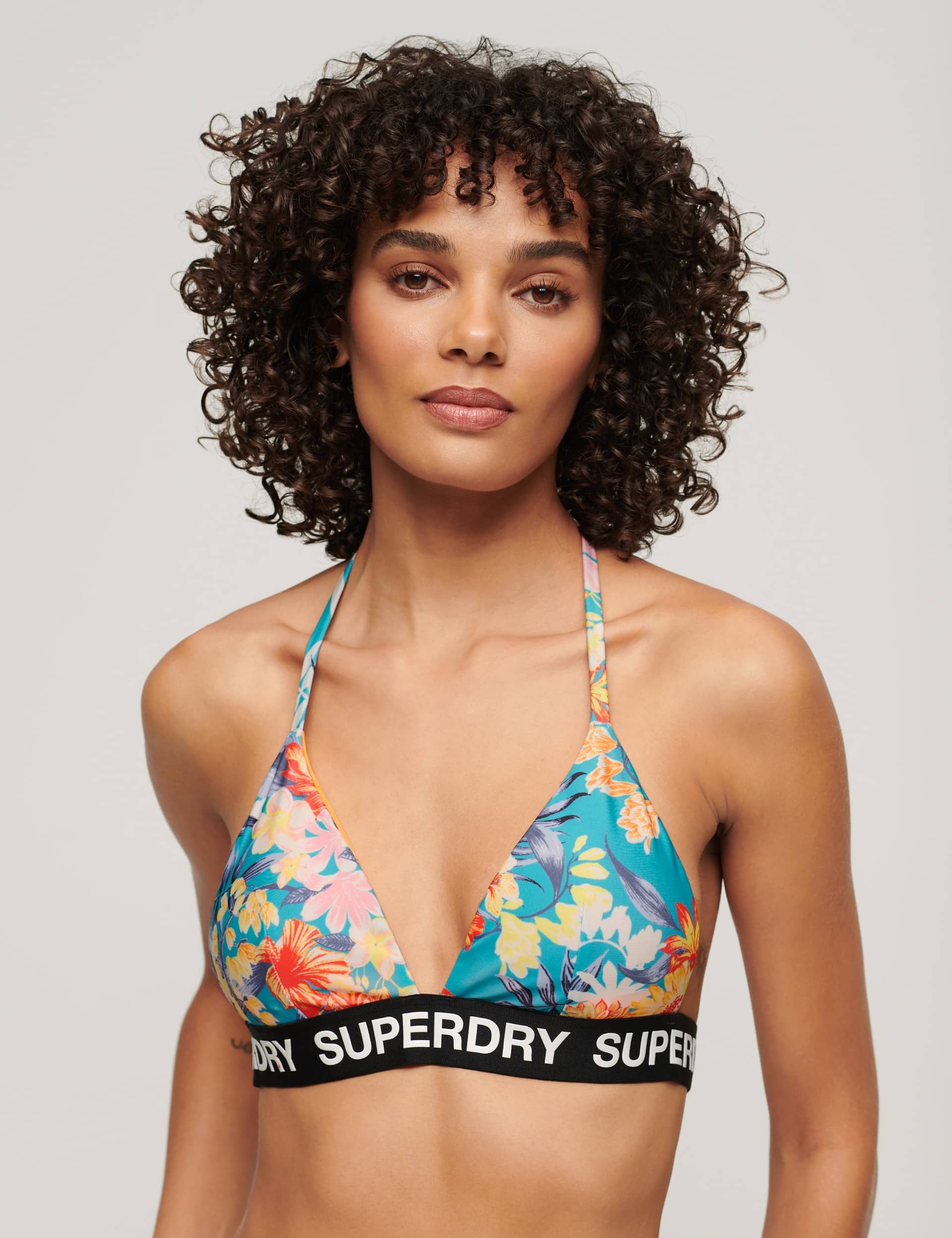 Superdry Women's Logo Padded Triangle Halterneck Bikini Top - 10 - Turquoise, Turquoise,Navy,Blue