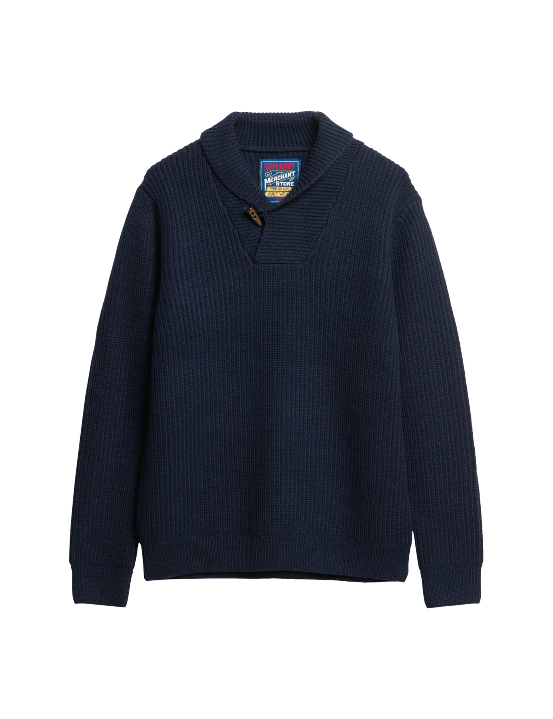 Superdry Men's Wool Blend Textured Shawl Collar Jumper - Navy, Navy