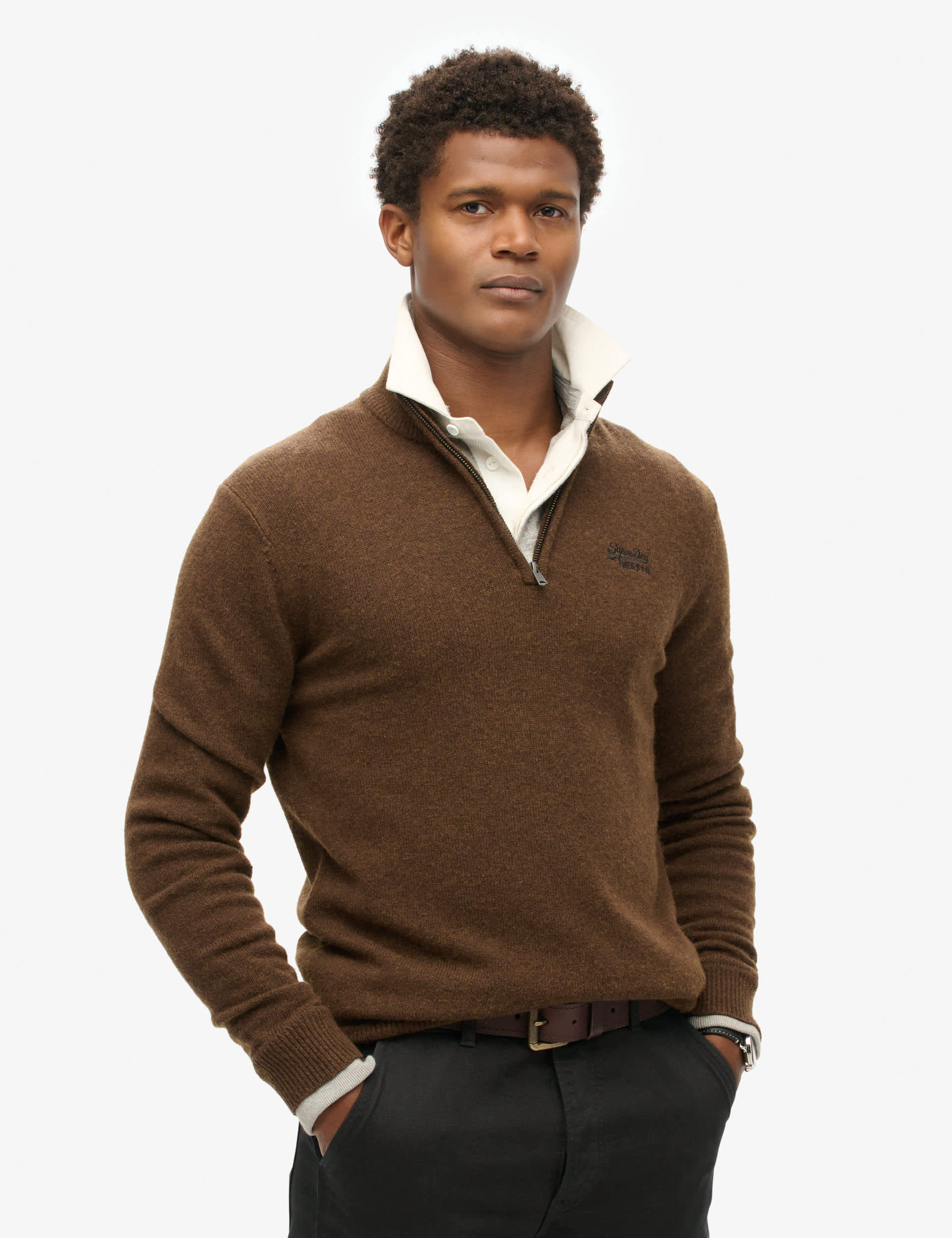 Superdry Men's Wool Blend Cable V-Neck Half Zip Jumper