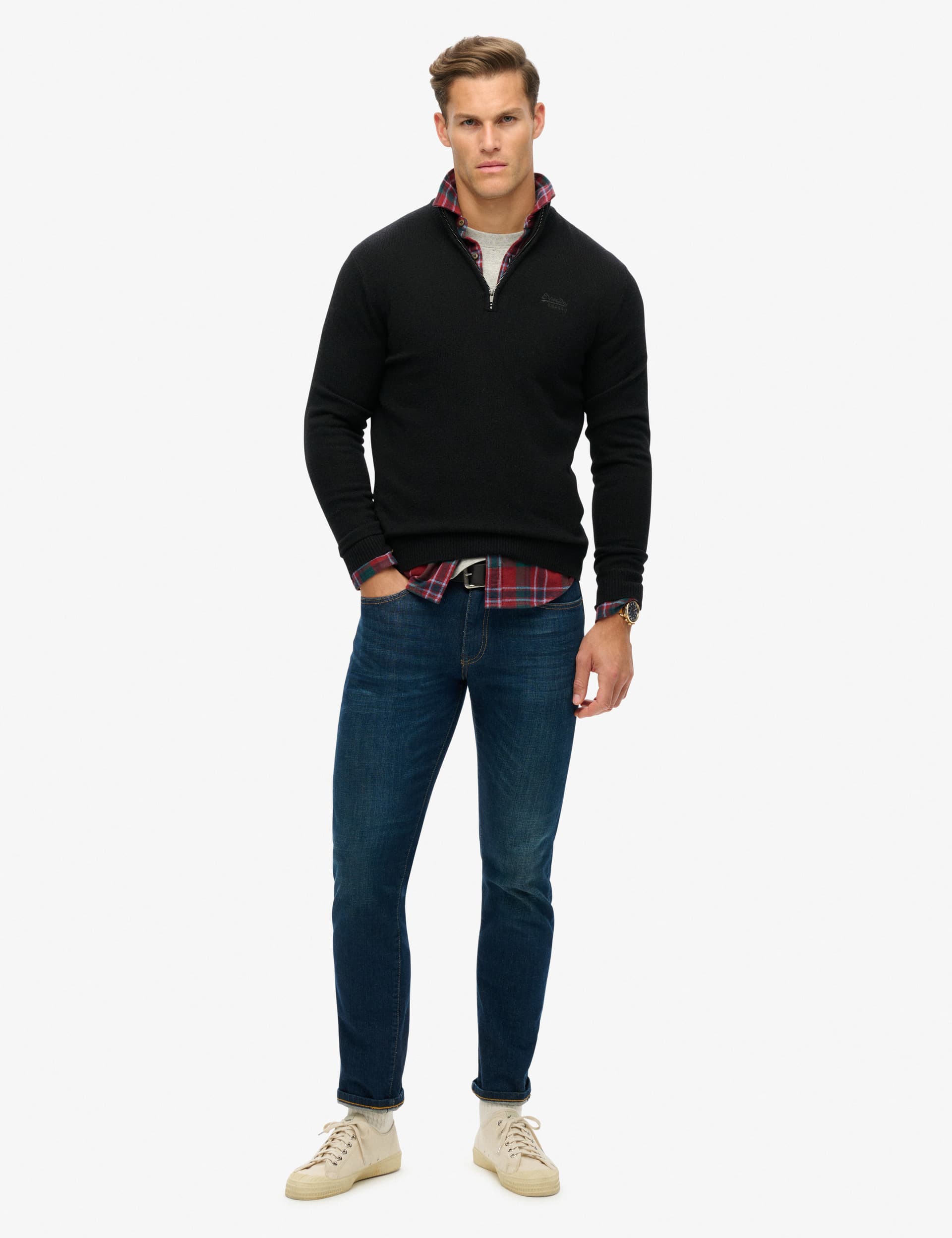 Superdry Men's Wool Blend Cable V-Neck Half Zip Jumper - Black, Black,Navy,Green,Dark Blue,Blue,Dark