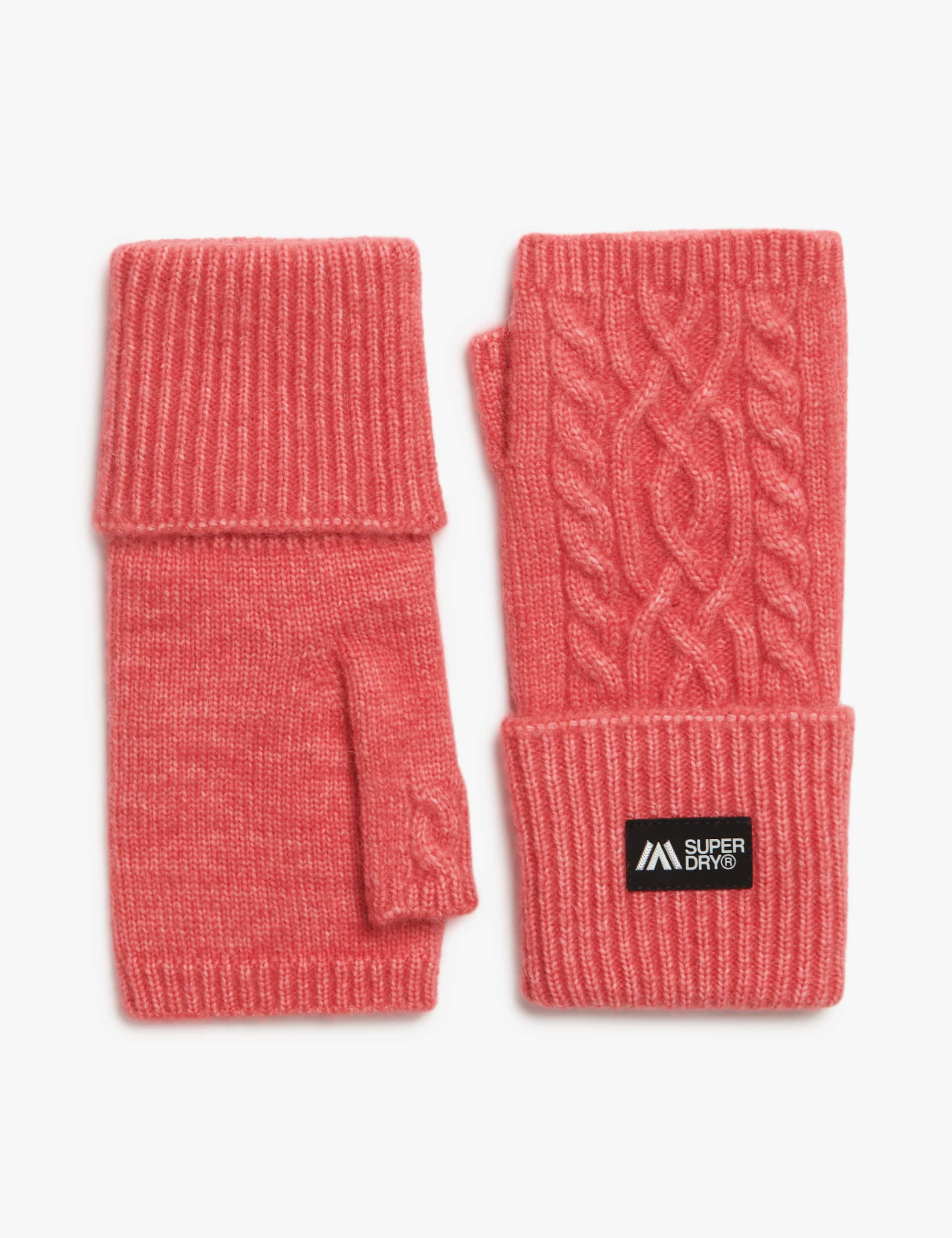 Superdry Women's Cable Knit Handwarmer Gloves with Wool - Pink, Beige,Pink