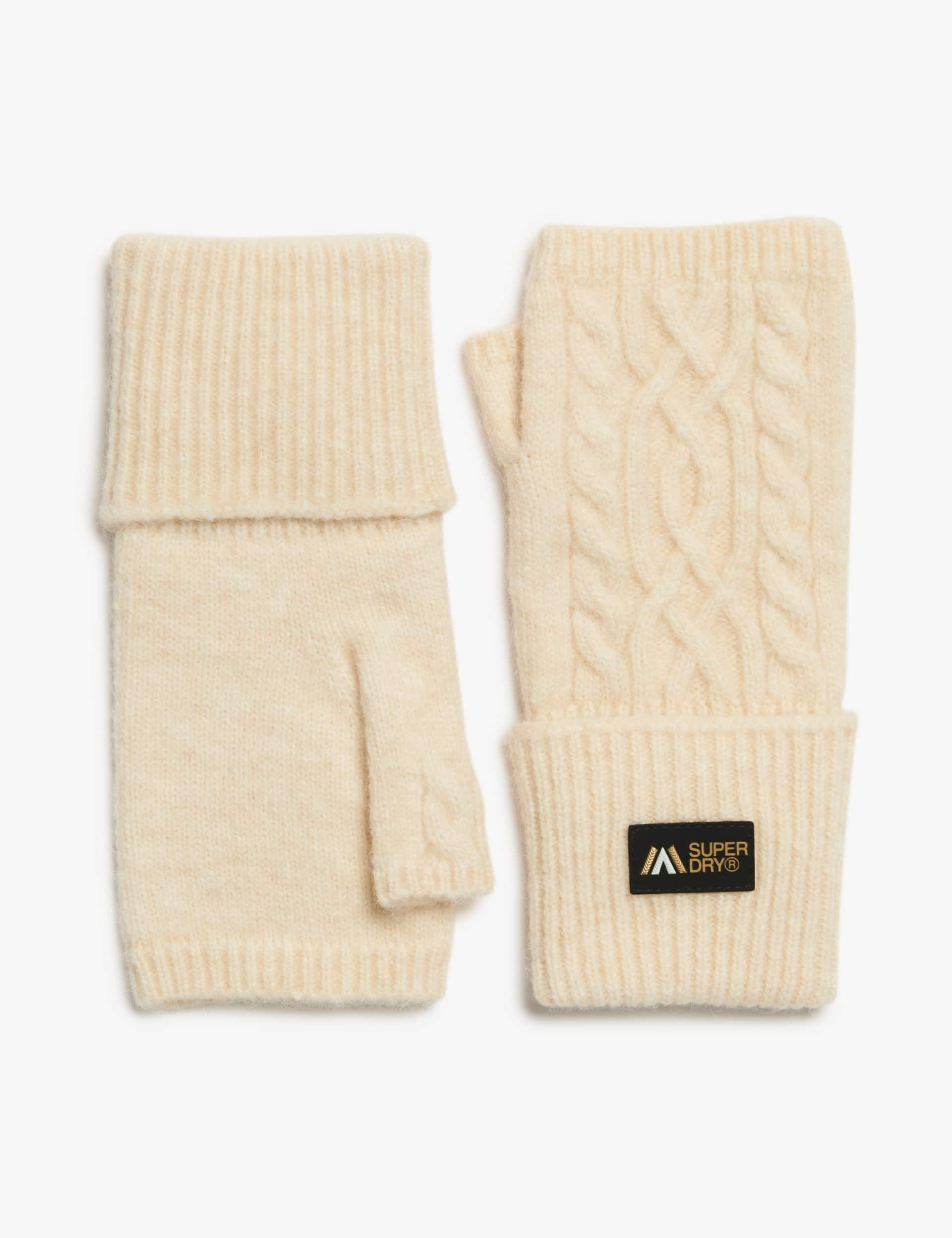 Superdry Women's Cable Knit Handwarmer Gloves with Wool - Beige, Pink,Beige