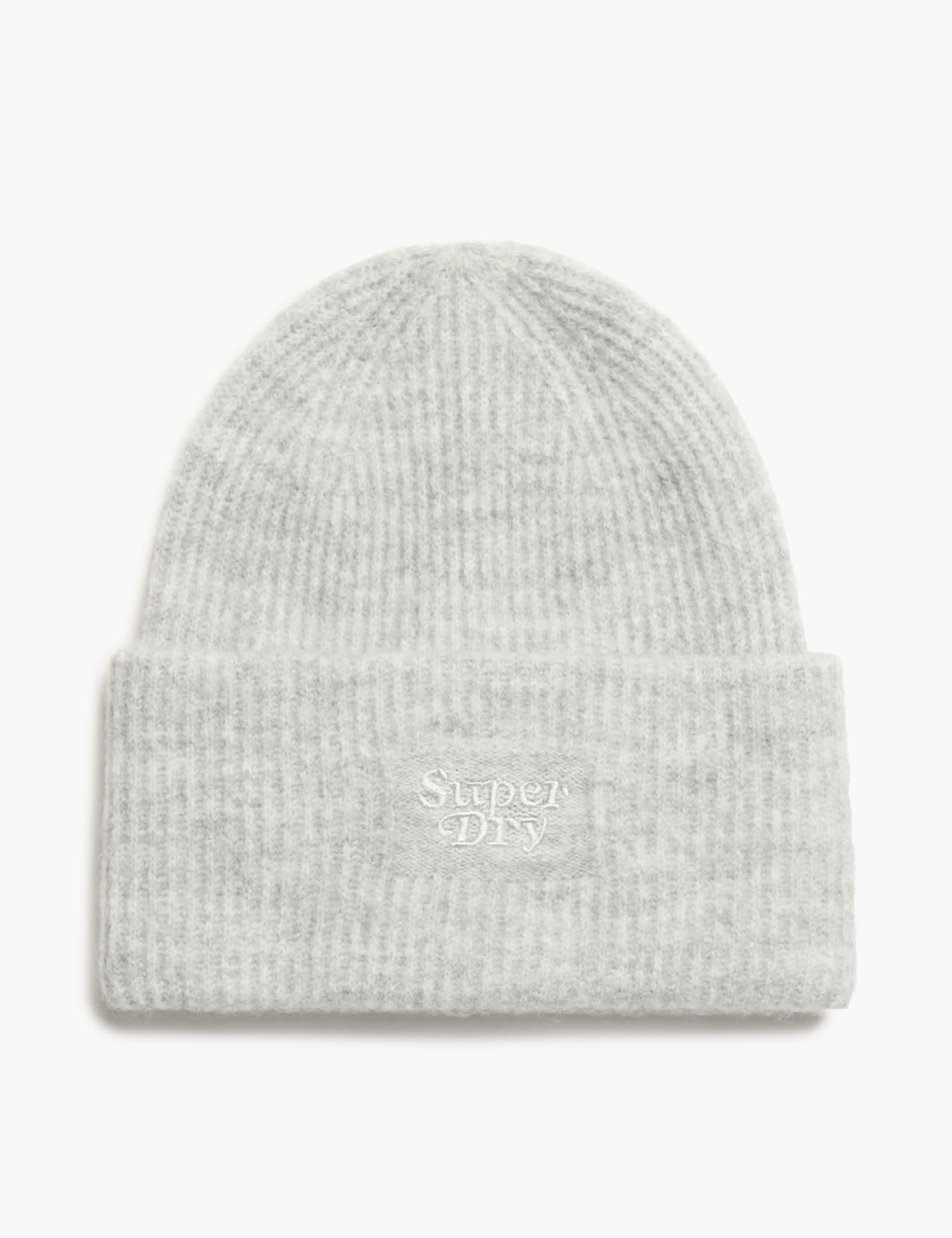 Superdry Women's Rib Knitted Beanie Hat with Wool - Light Grey, Light Grey