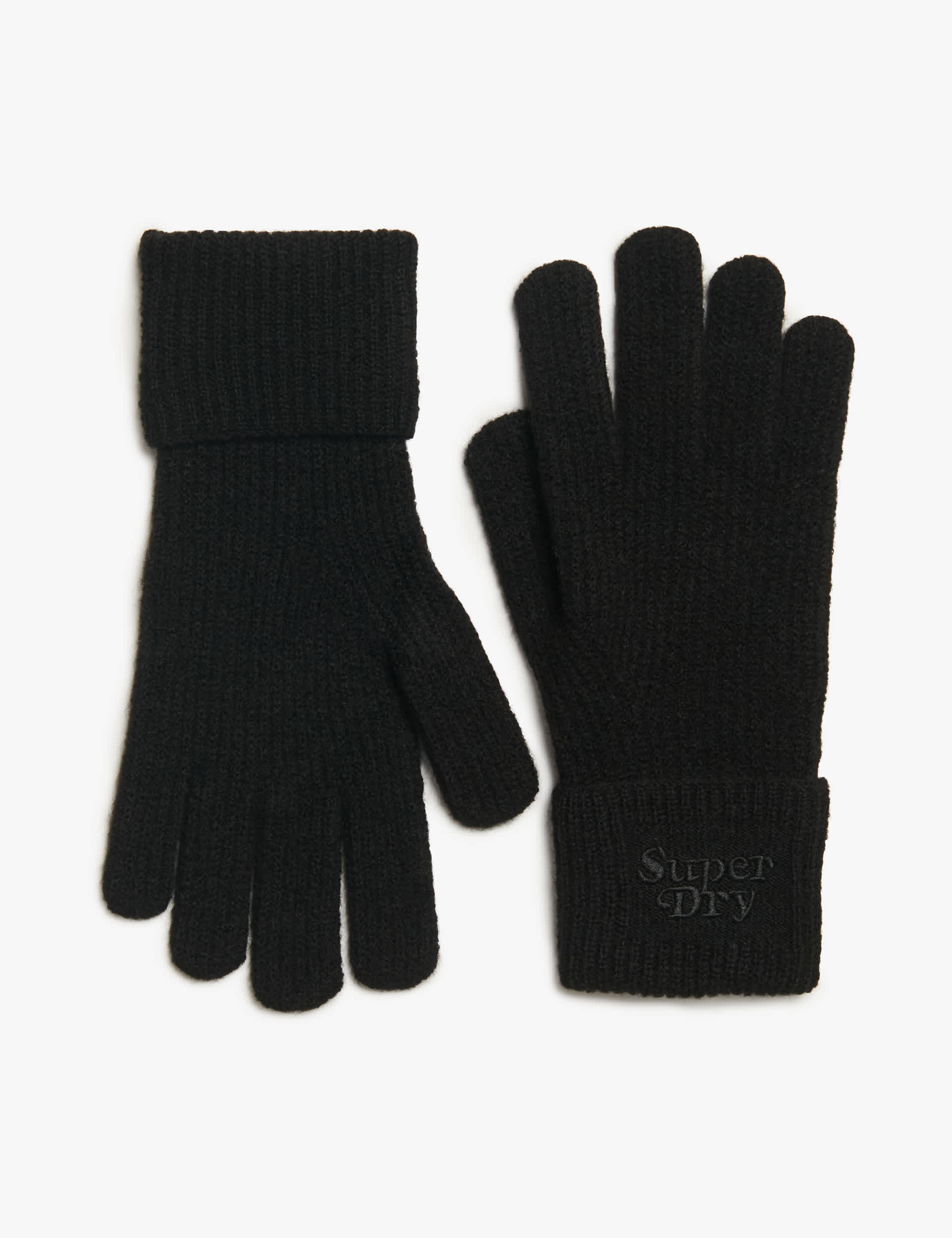 Superdry Women's Knitted Ribbed Gloves with Wool - Black, Brown,Black