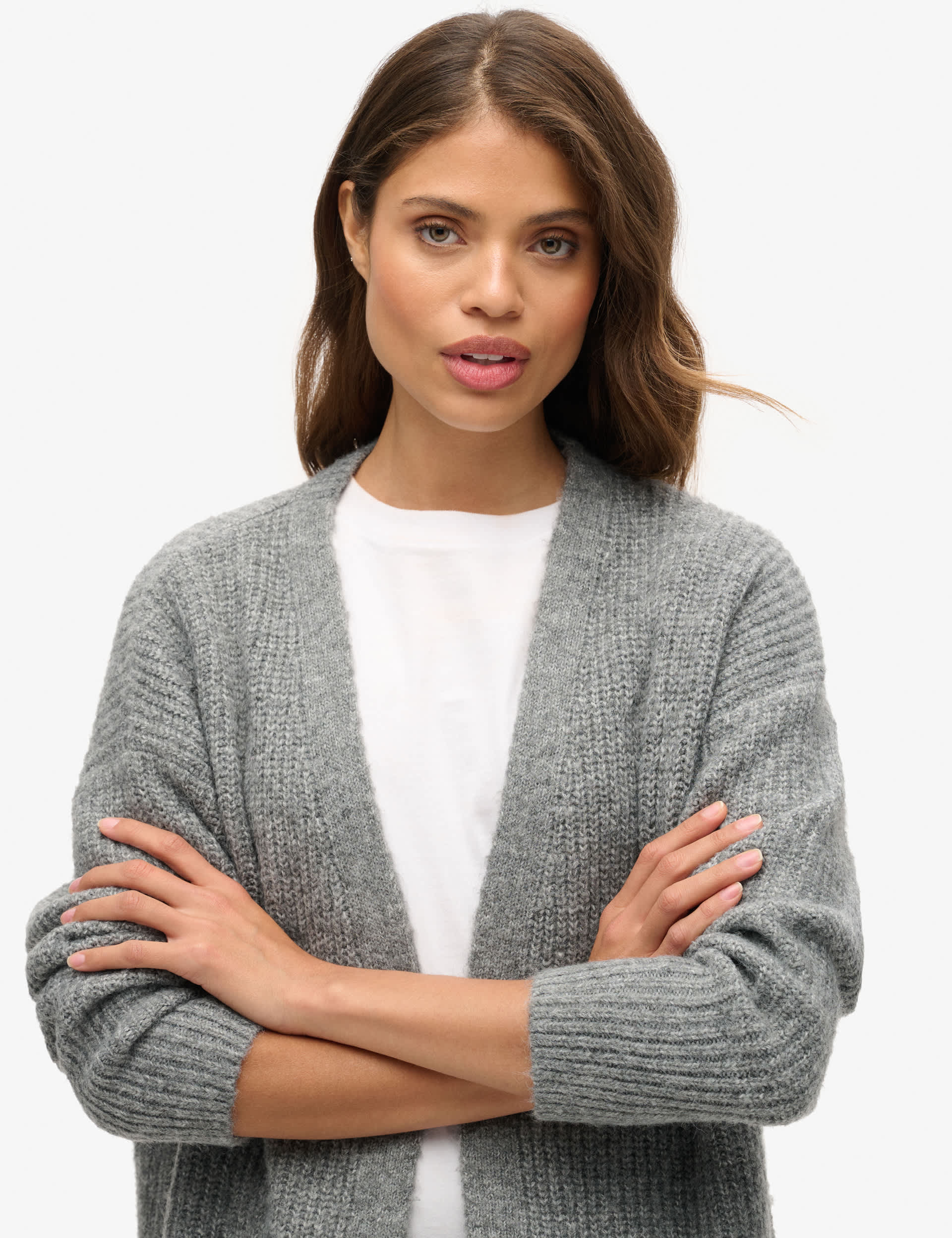 Superdry Women's Knitted Ribbed Longline Cardigan - 10-12 - Dark Grey, Dark Grey,Brown