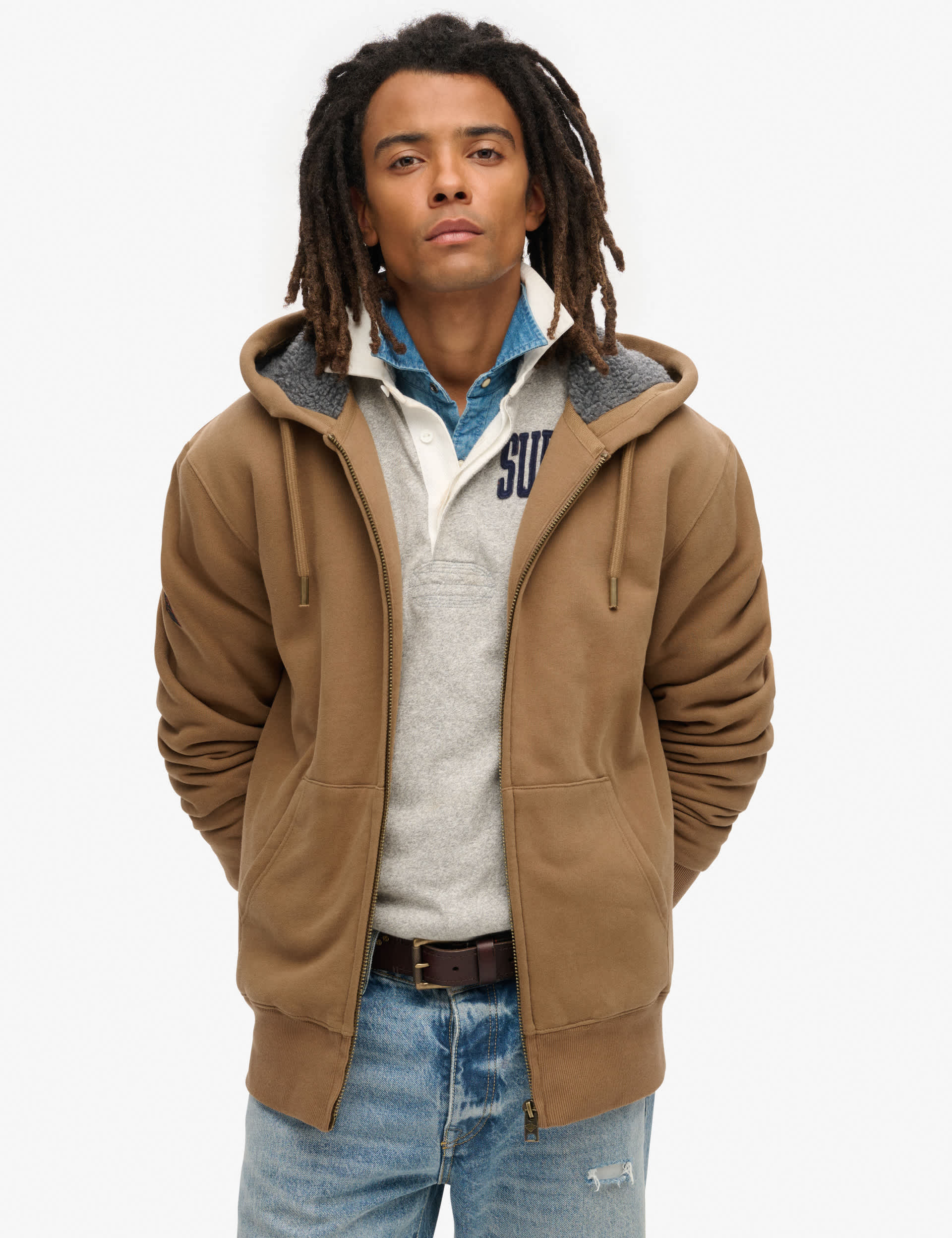 Superdry Men's Cotton Rich Zip Up Hoodie - L - Brown, Navy,Green,Black,Brown