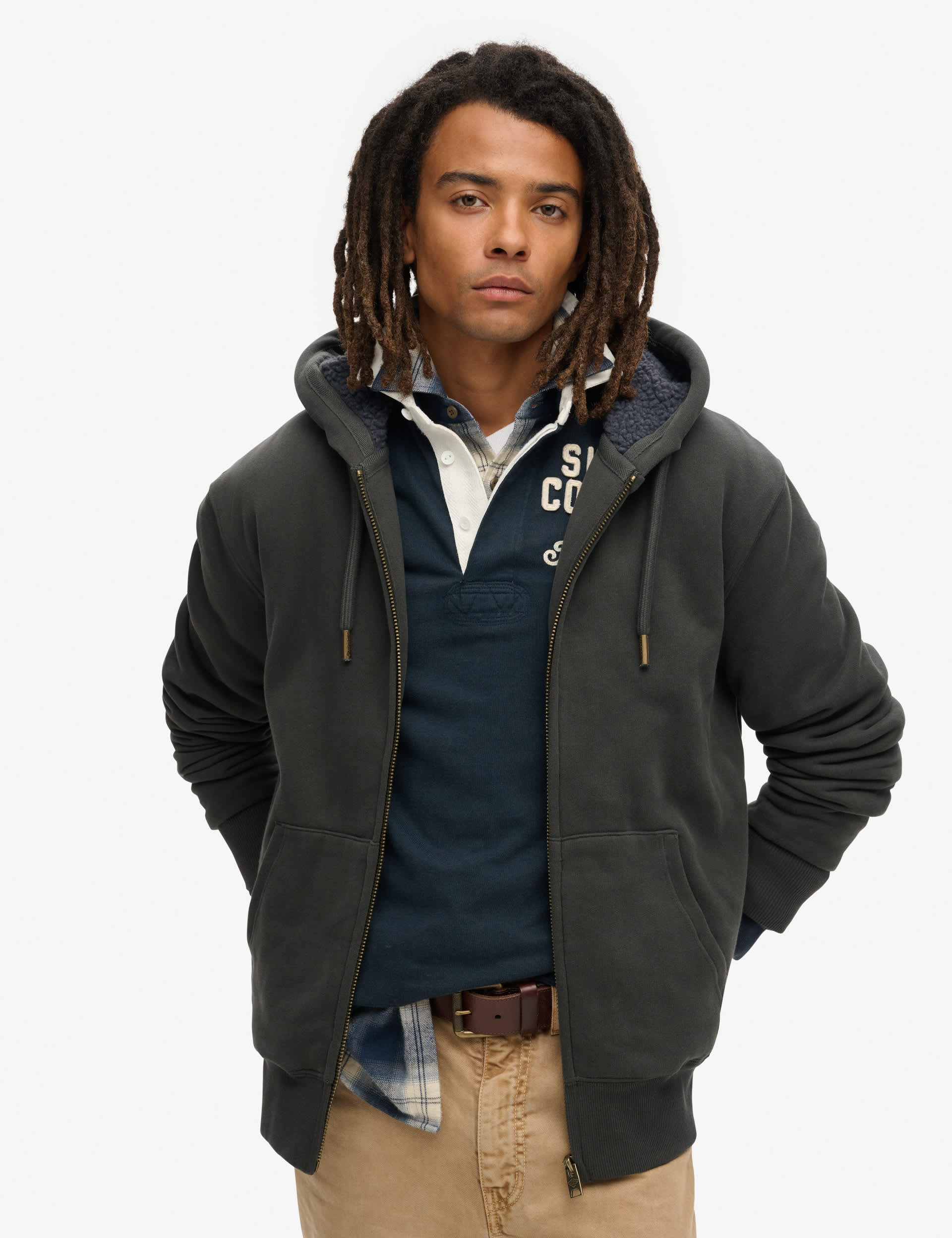 Superdry Men's Cotton Rich Zip Up Hoodie - M - Black, Brown,Navy,Black,Green