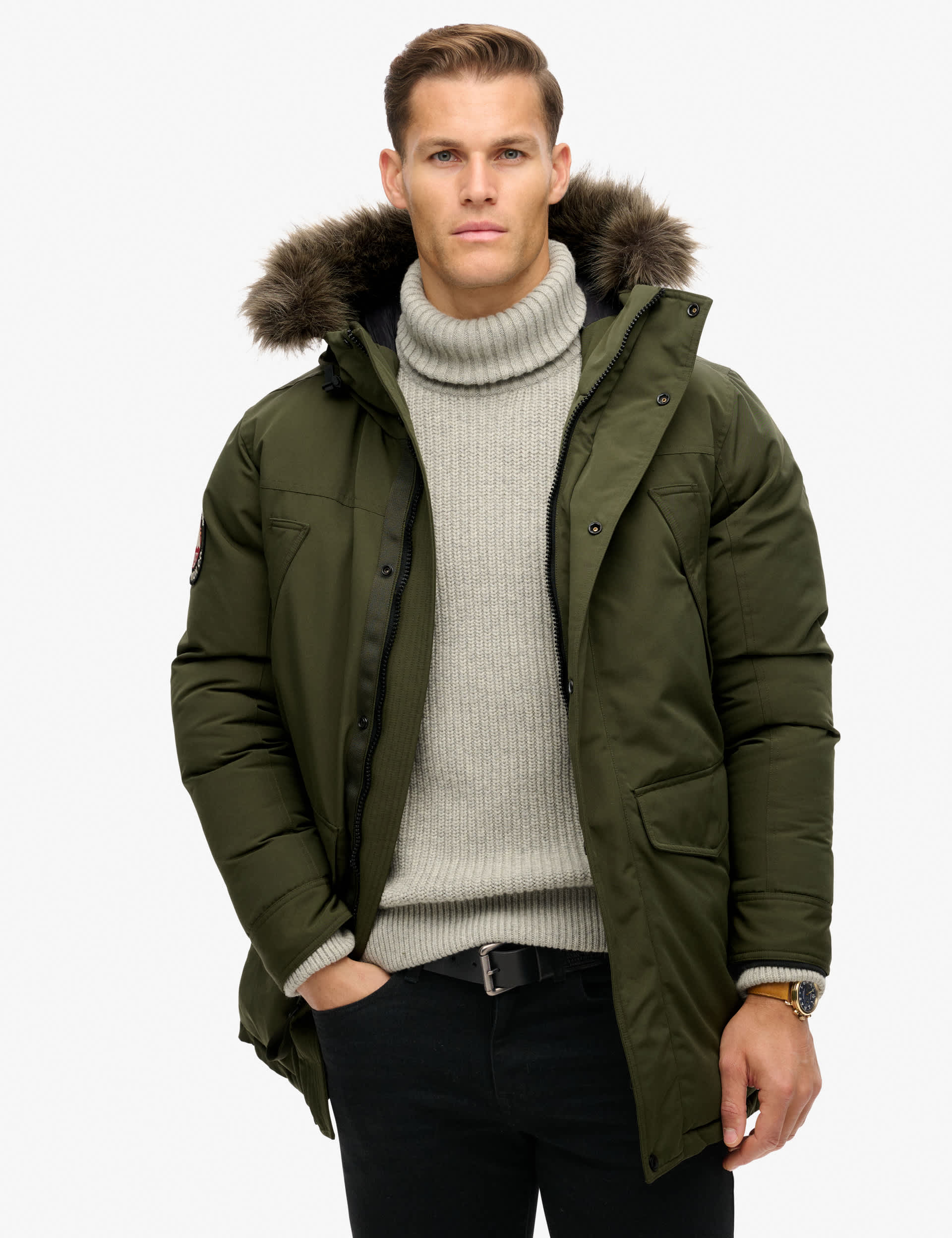 Superdry Men's Hooded Parka Jacket - L - Khaki, Khaki