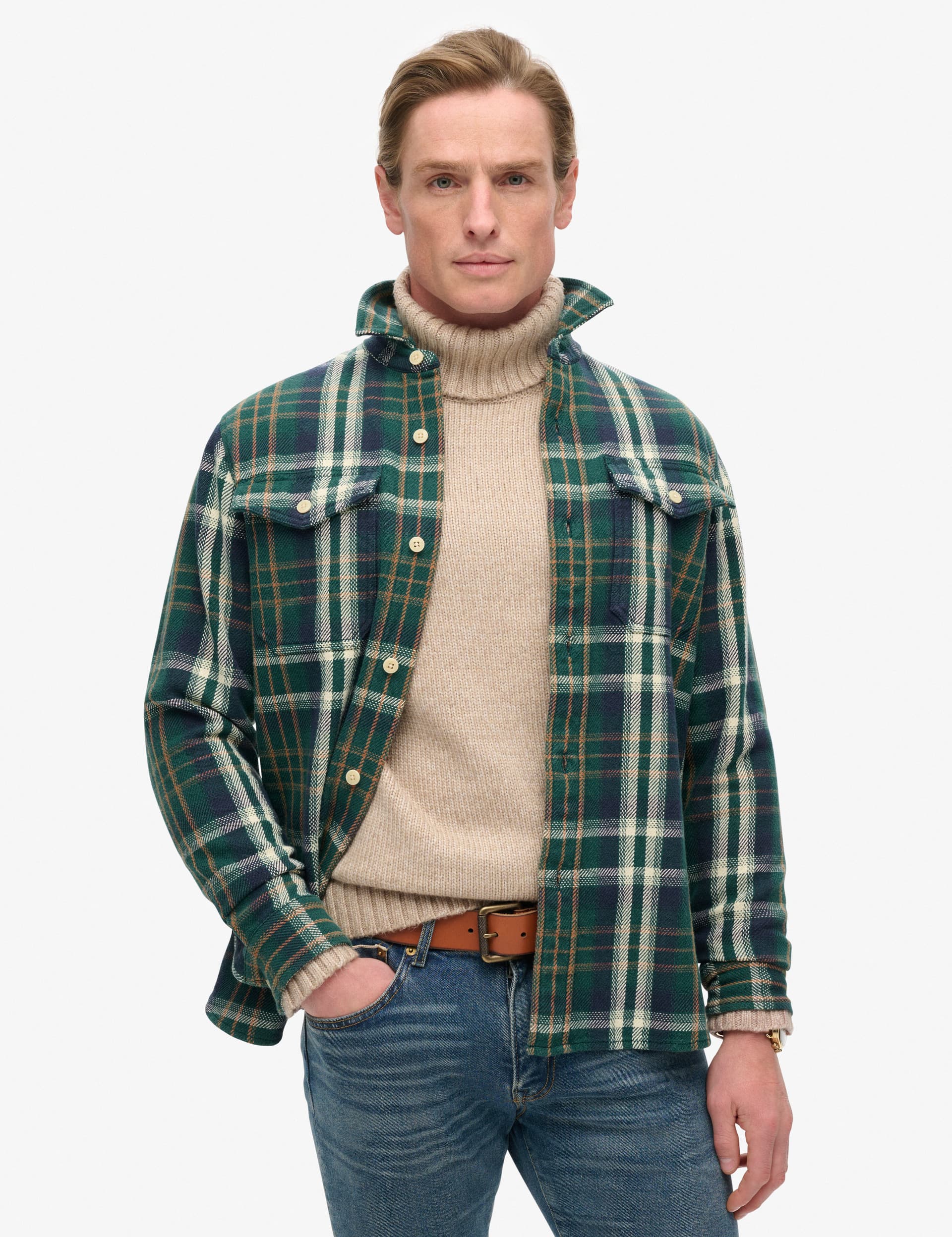 Superdry Men's Pure Cotton Checked Overshirt - M - Green, Green