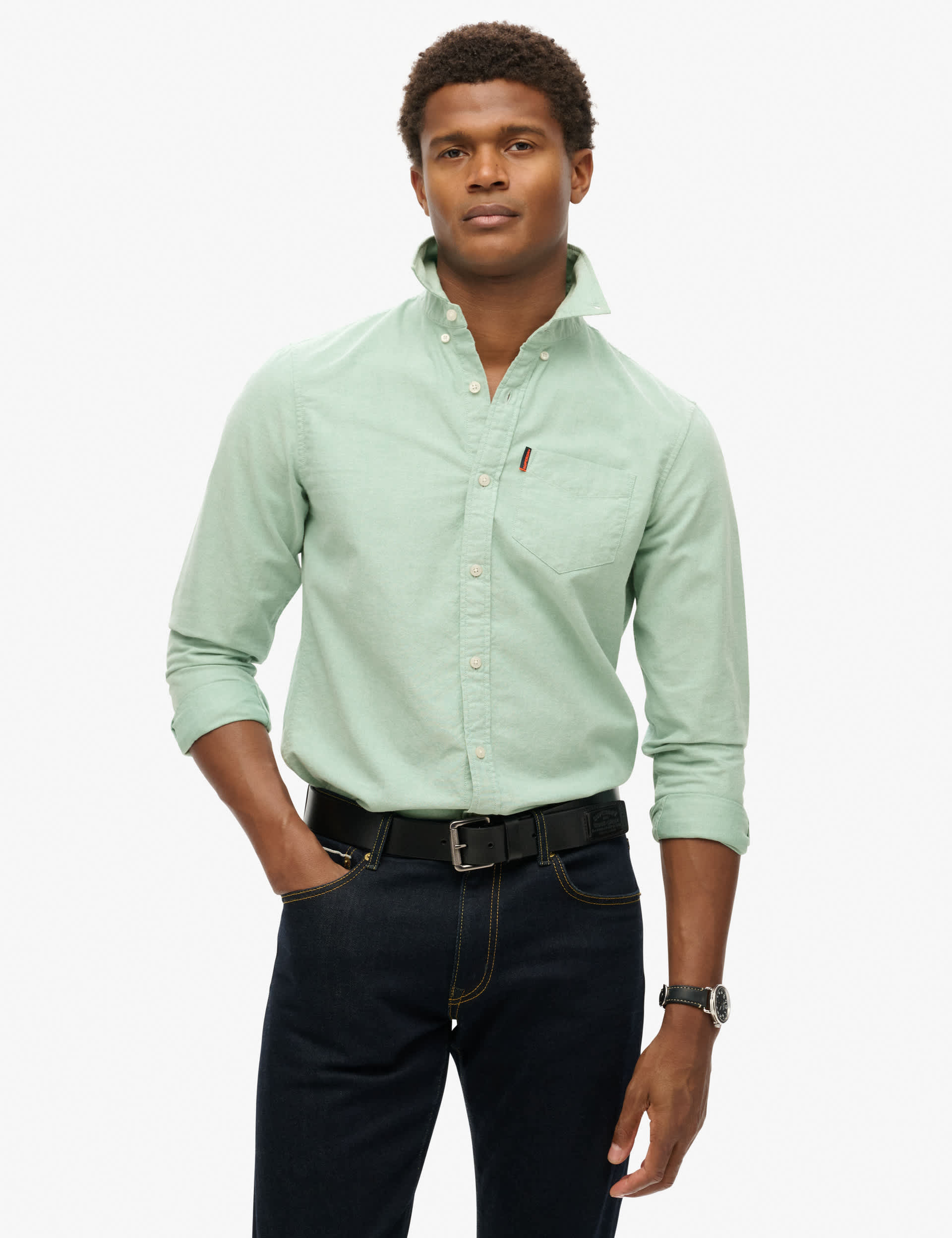 Superdry Men's Pure Cotton Oxford Shirt - L - Green, Green,Black