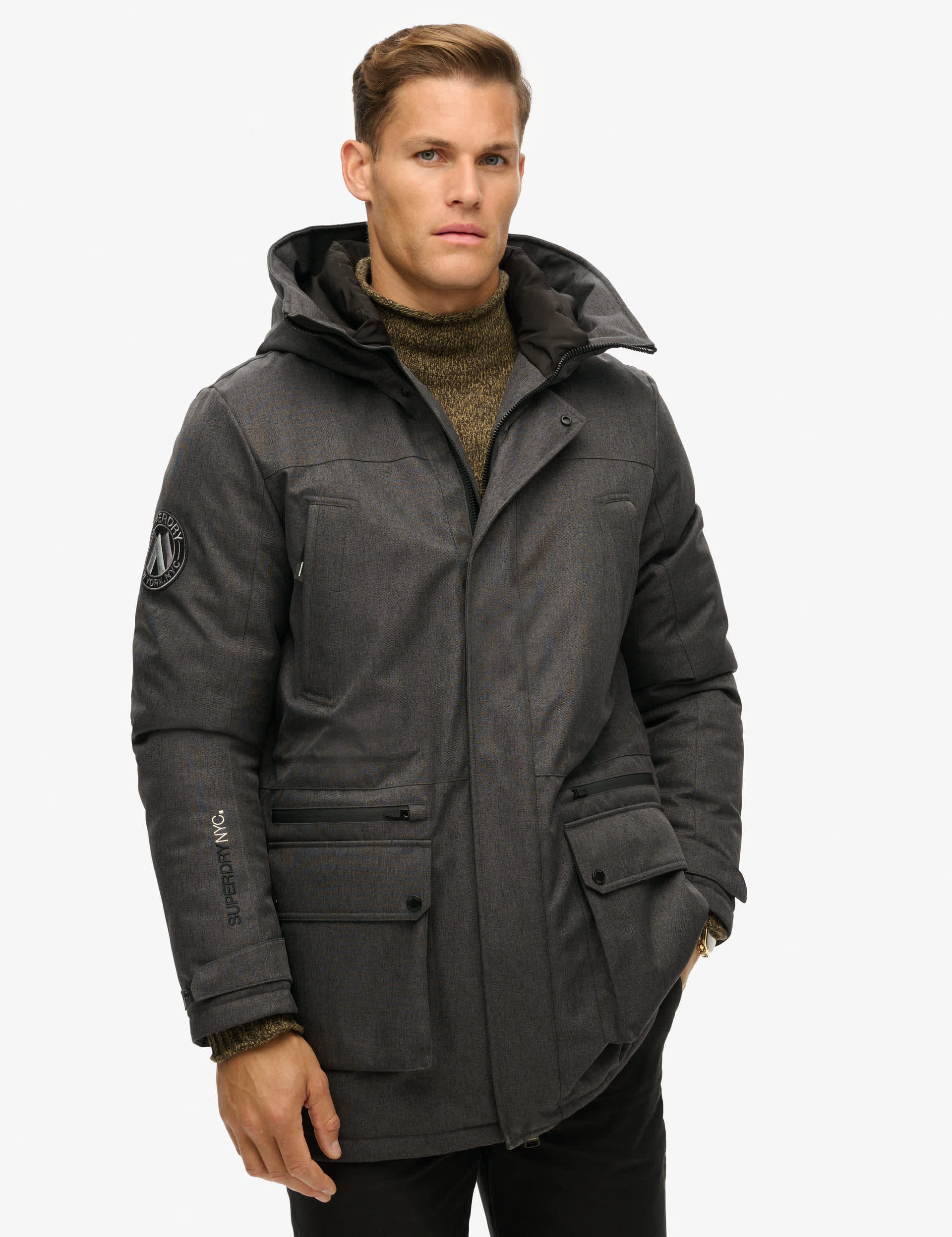 Superdry Men's Hooded Padded Parka Jacket - M - Dark Grey, Dark Grey