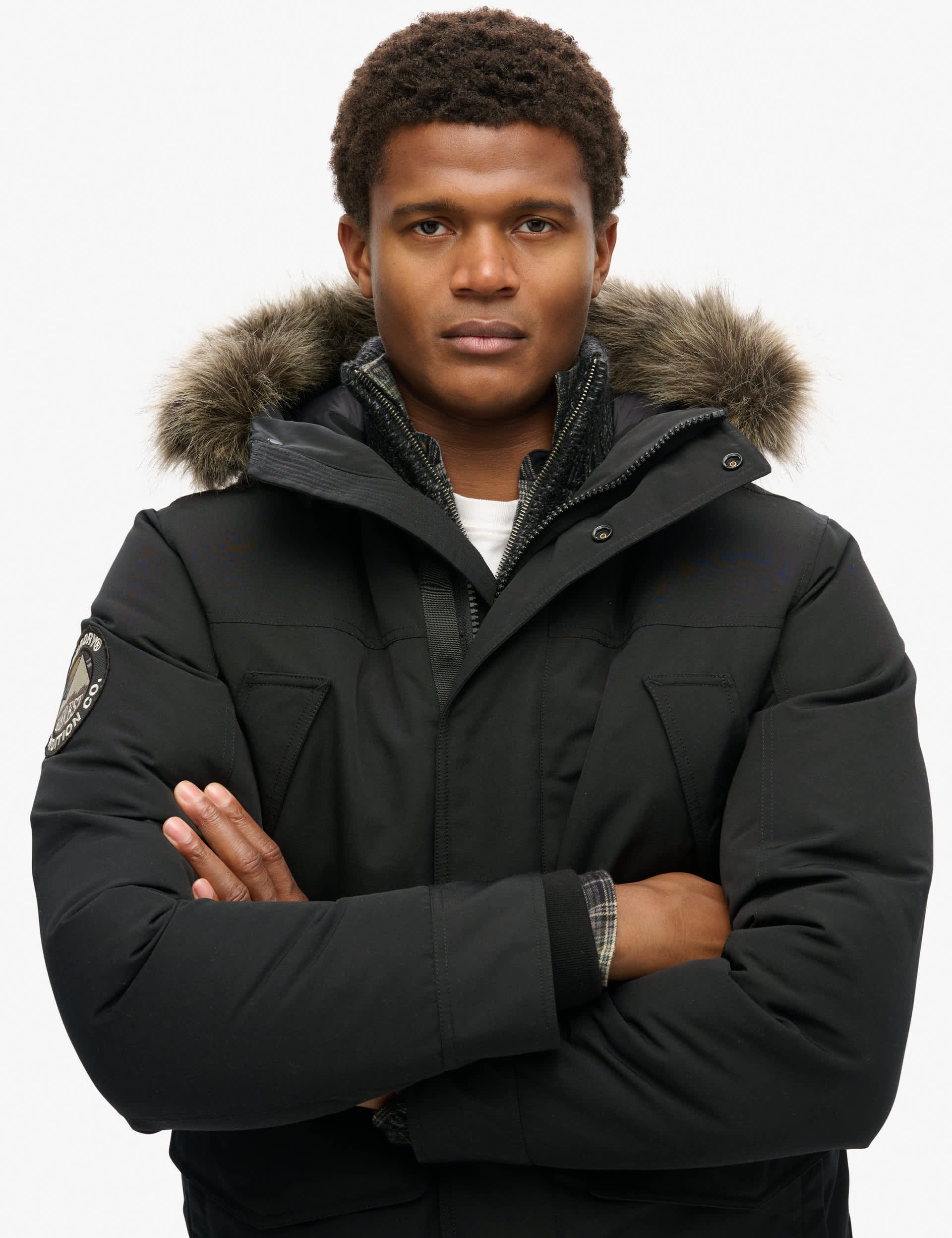 Superdry Men's Hooded Padded Parka Jacket - L - Black, Navy,Black