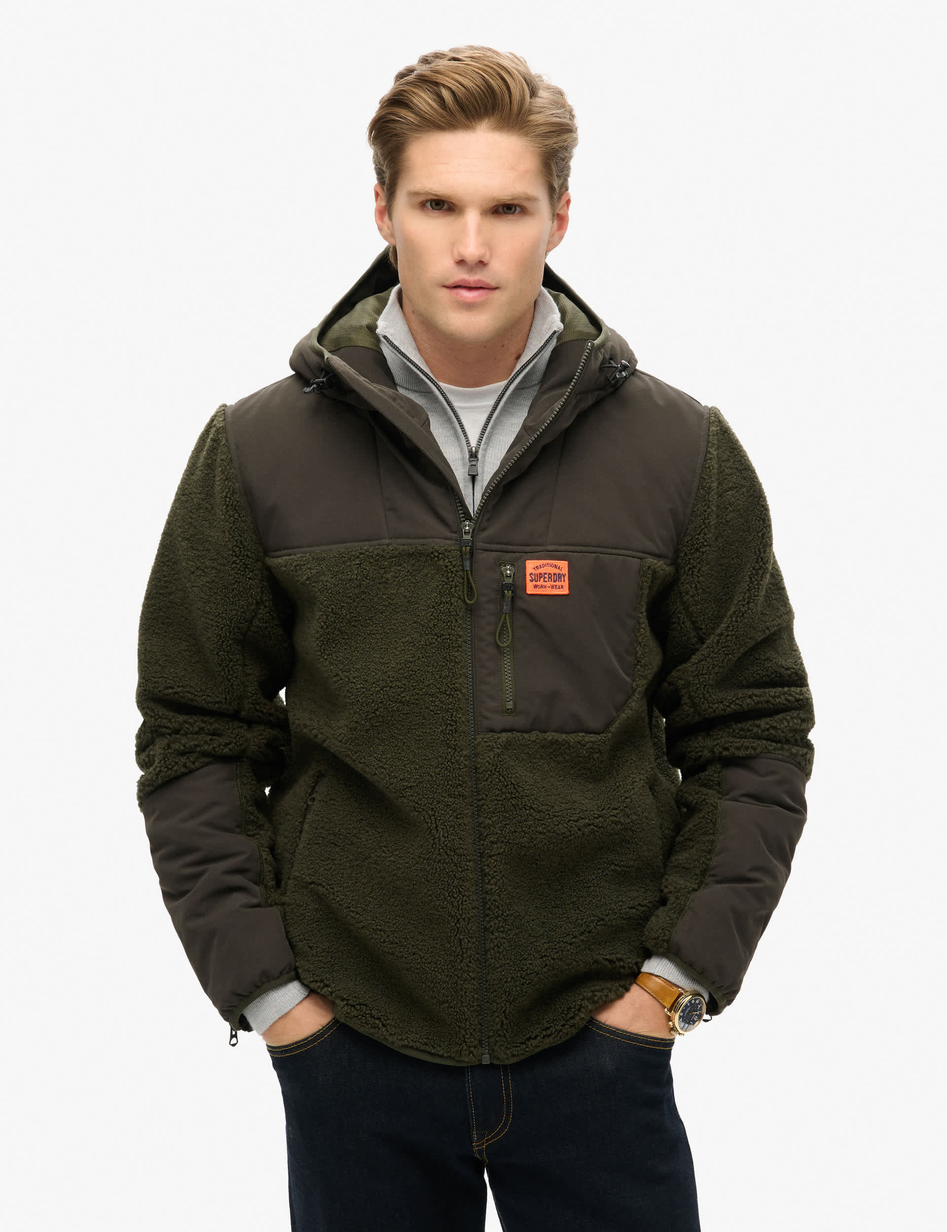 Superdry Men's Borg Utility Jacket - M - Green, Black,Green