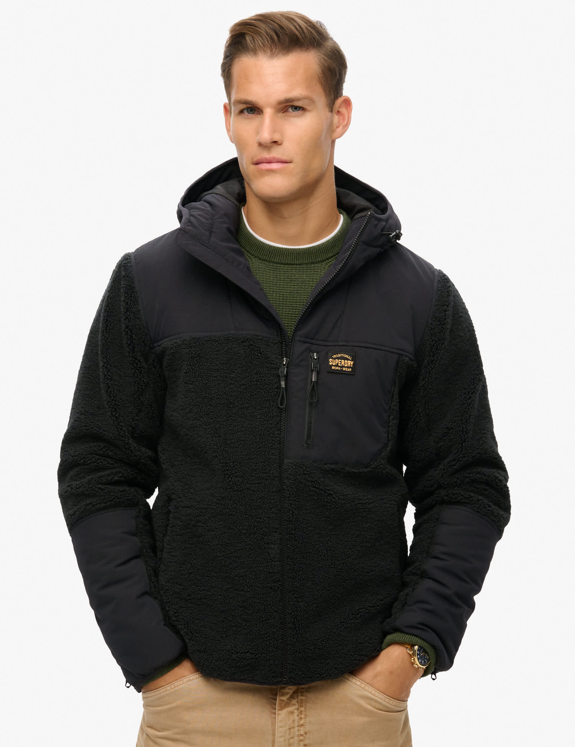 Superdry Men's Borg Utility Jacket - M - Black, Black,Green